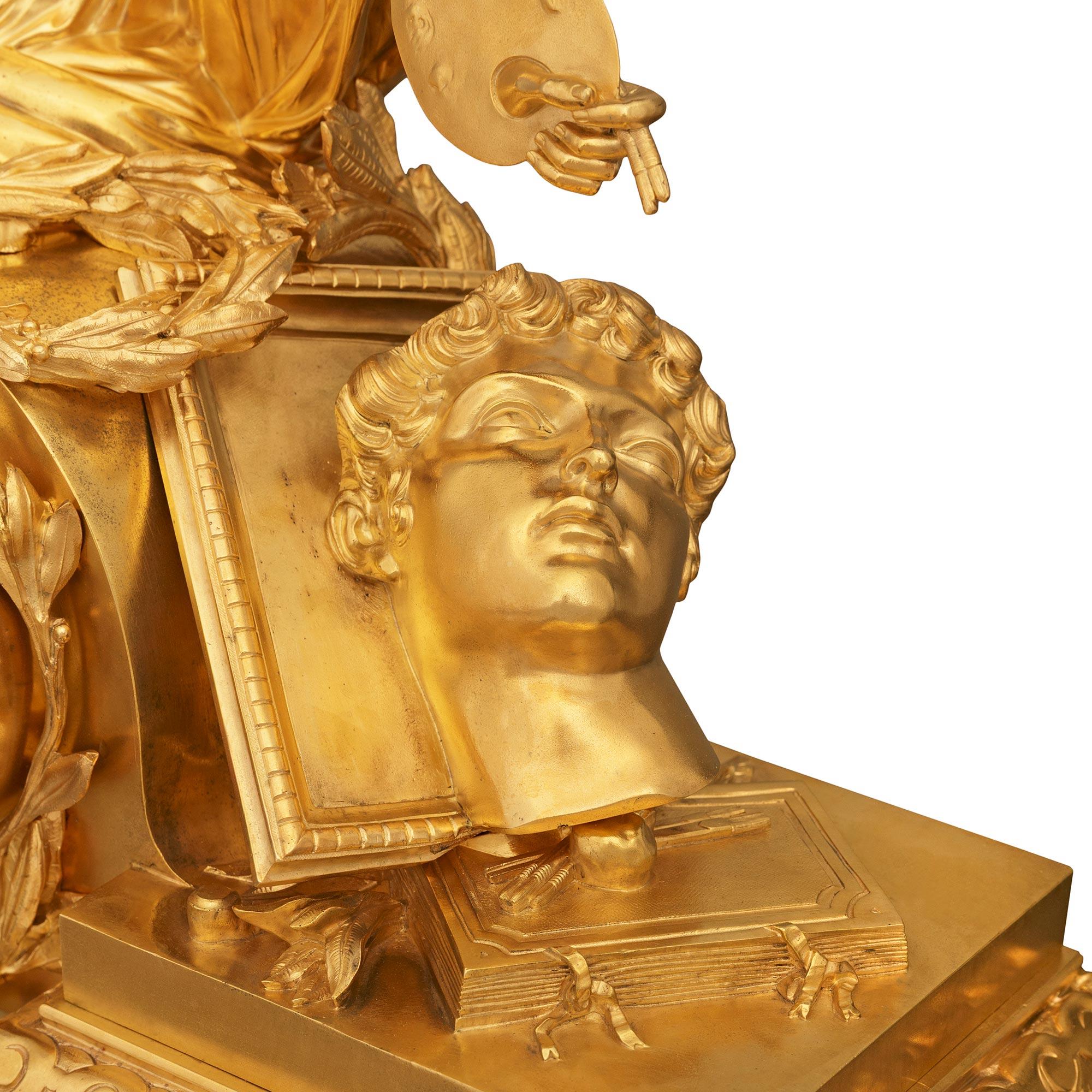 Pendule de cheminée en onyx et bronze doré, très décorative, de style Louis XVI, du XIXe siècle. en vente 2