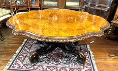A Most Fabulous Antique English Burr Walnut Shaped Tilt-Top Loo or Centre Table