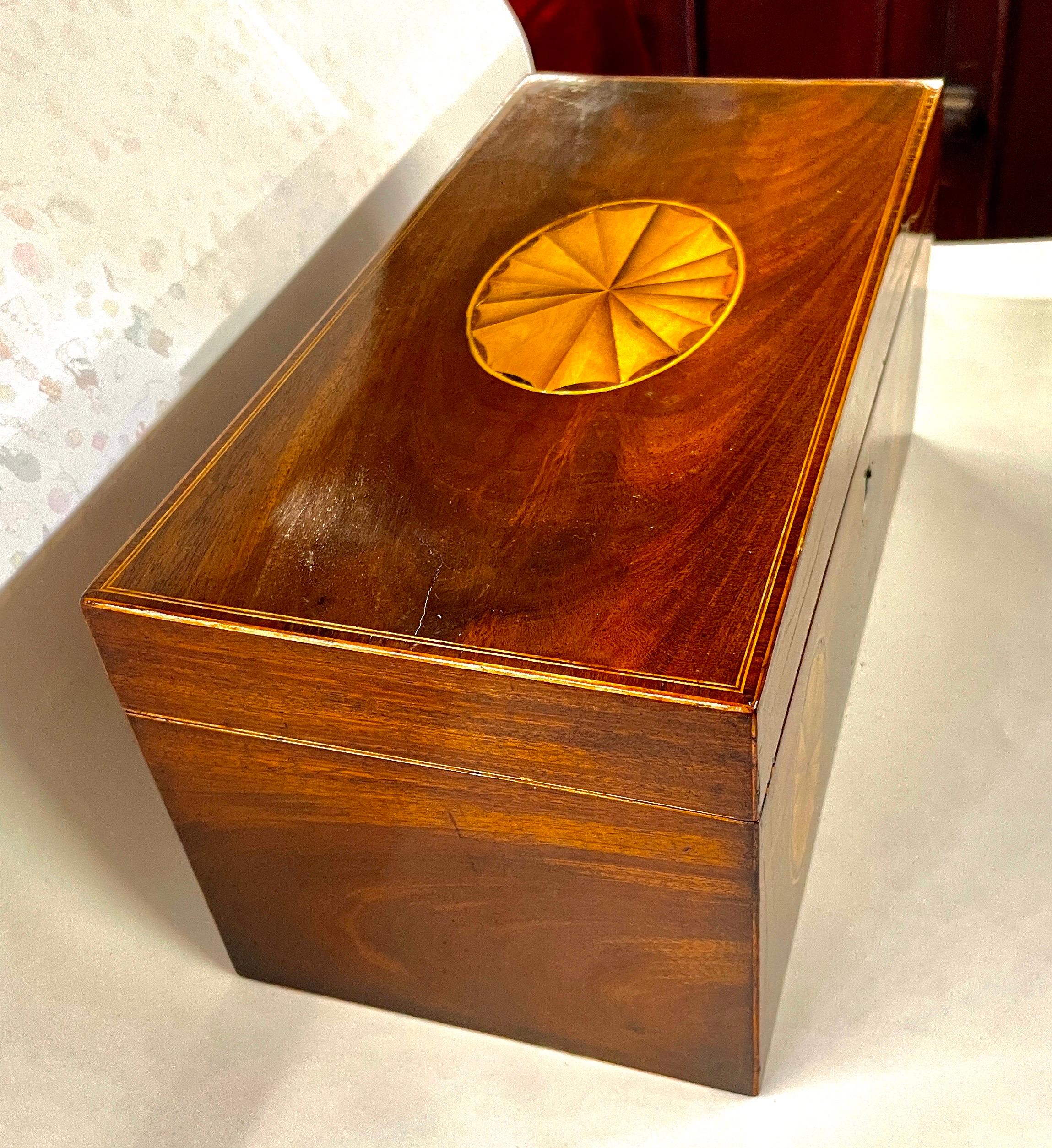 19th Century A Most Fabulous Antique English Inlaid Mahogany Adam Style Tea Caddy with bowl