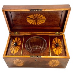 A Most Fabulous Antique English Inlaid Mahogany Adam Style Tea Caddy with bowl