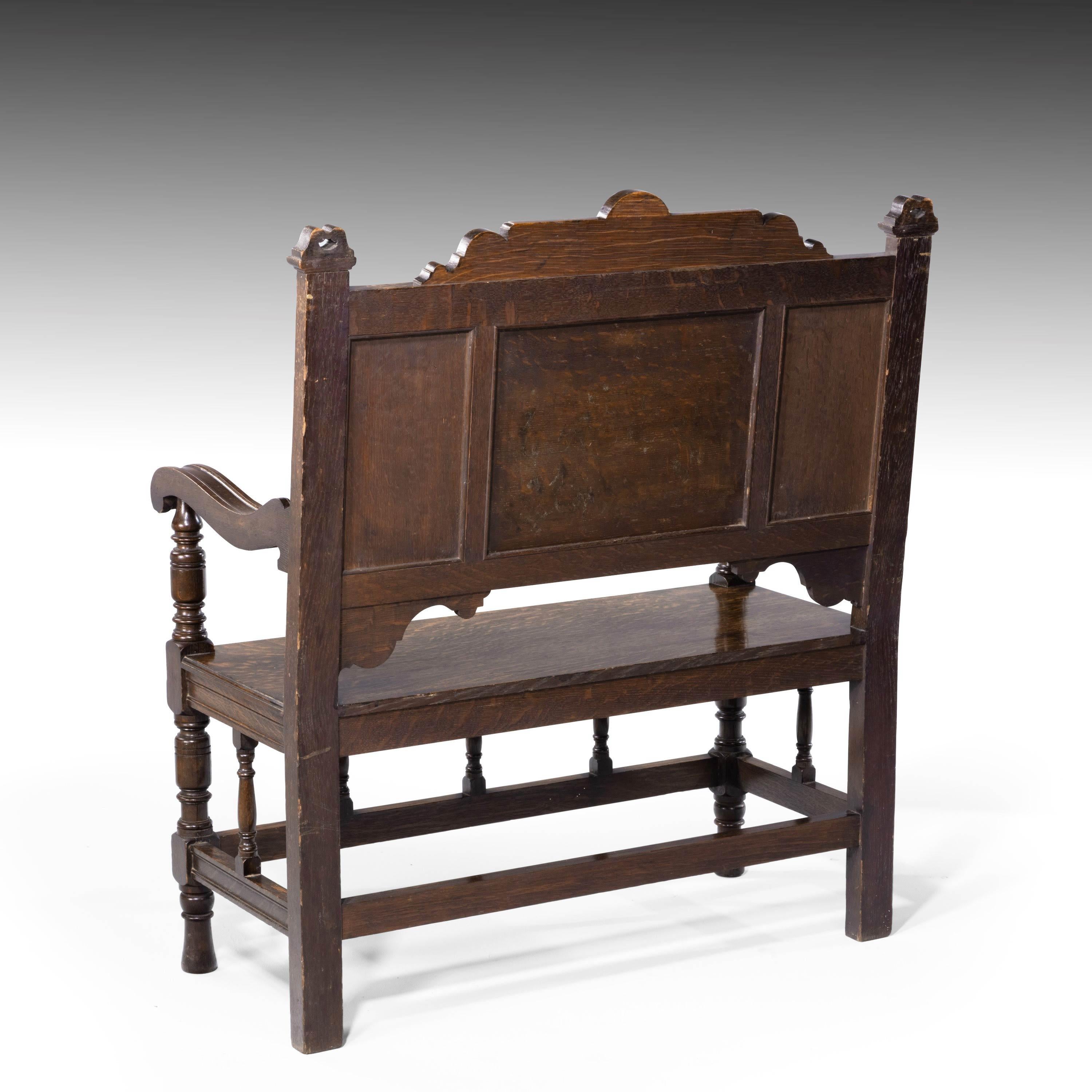 Most Unusual Late 19th Century Oak Hall Bench 1