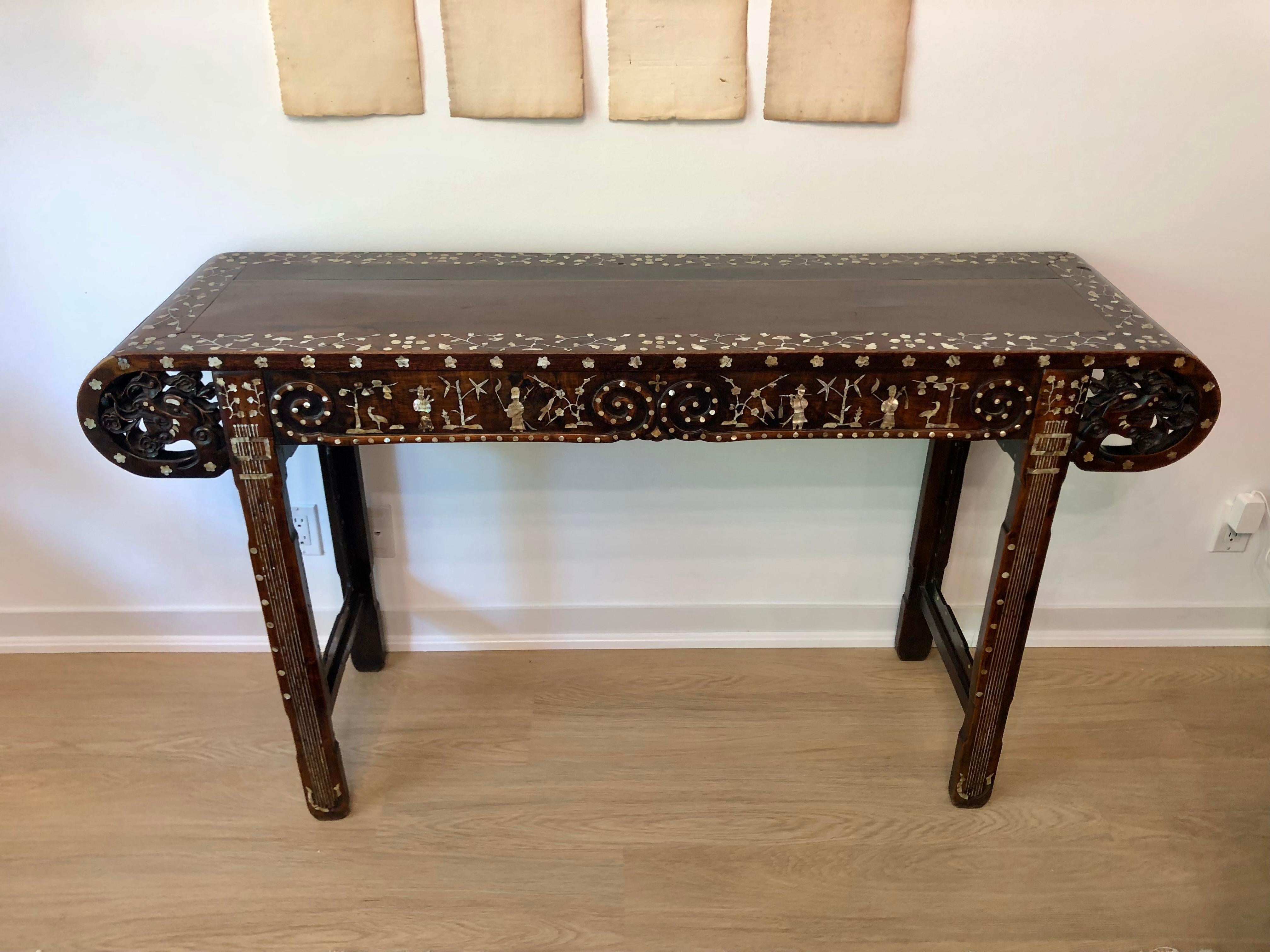 Antique Carved and Inlaid Altar Table, Chinoiserie, 19th Century For Sale 5