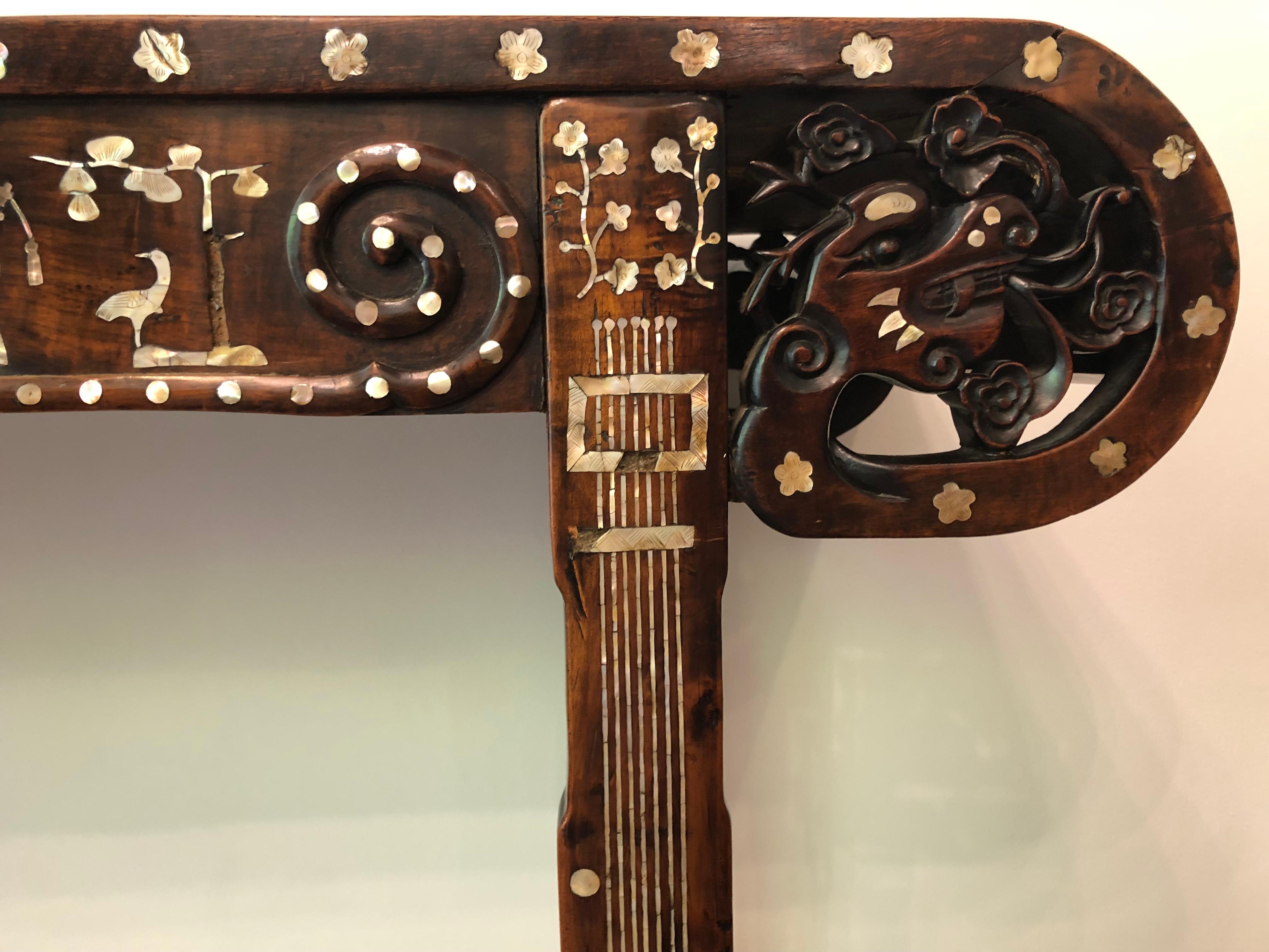 Antique Carved and Inlaid Altar Table, Chinoiserie, 19th Century In Good Condition For Sale In Toronto, CA
