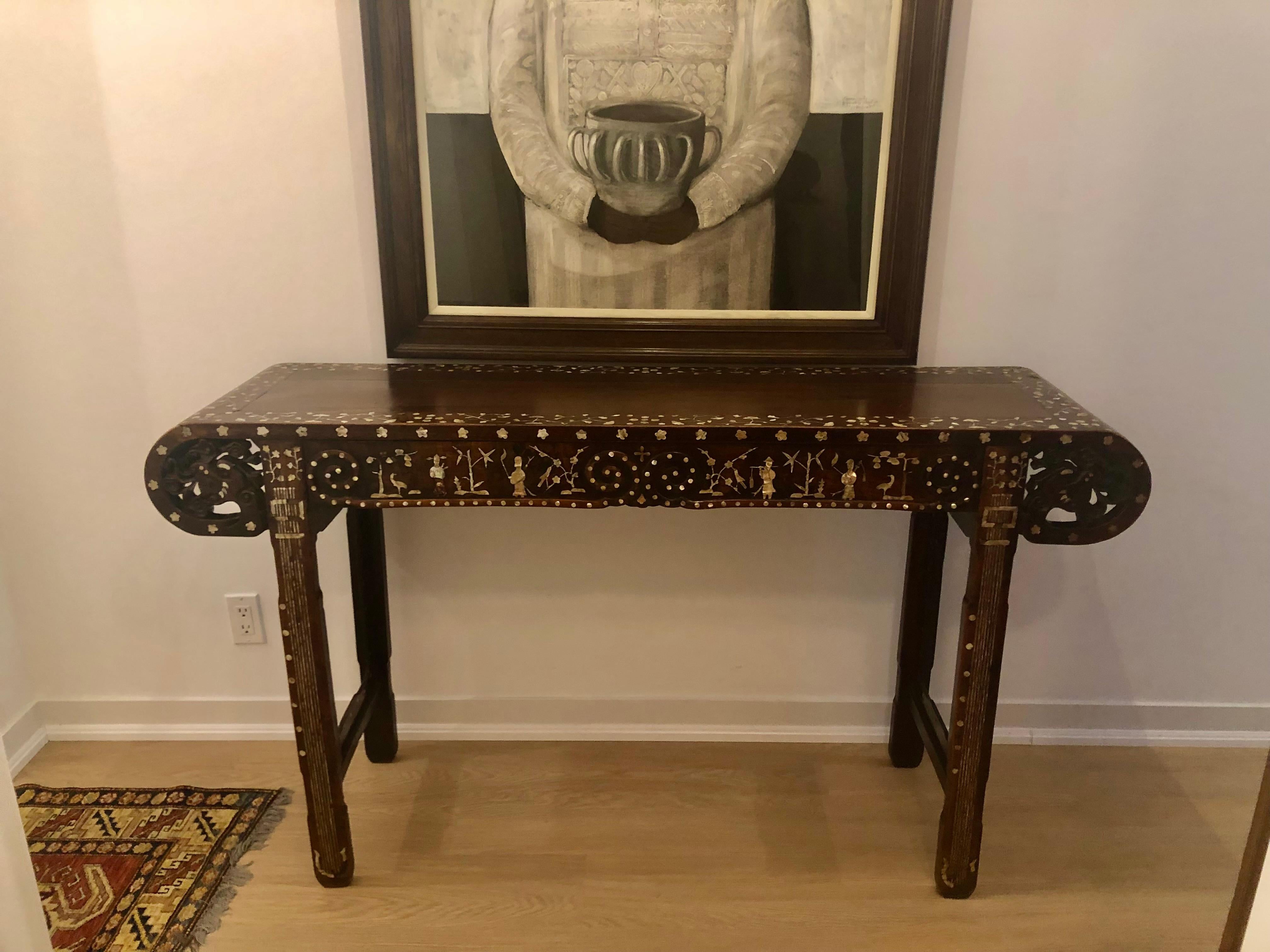 Antique Carved and Inlaid Altar Table, Chinoiserie, 19th Century For Sale 1