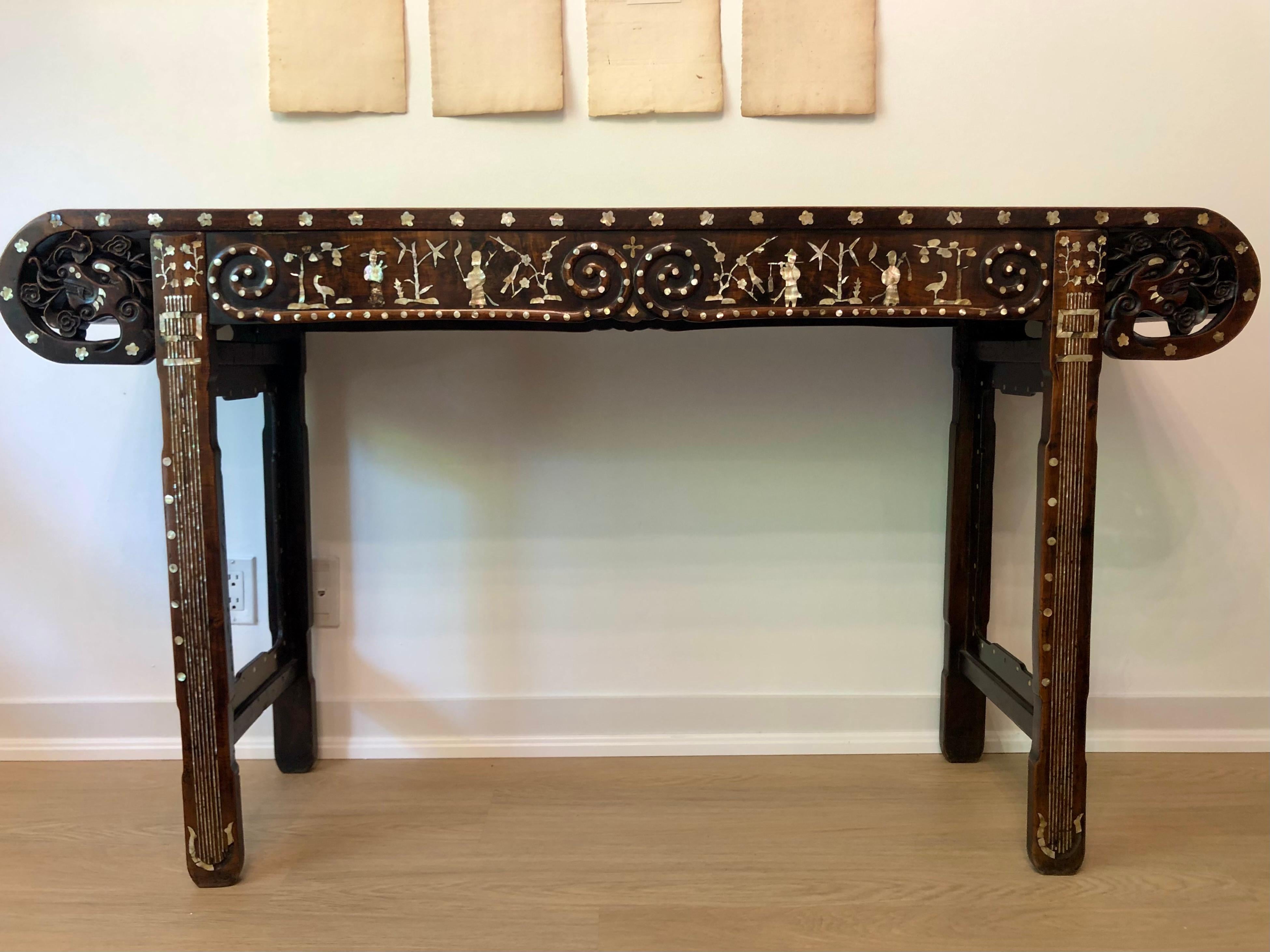 Antique Carved and Inlaid Altar Table, Chinoiserie, 19th Century For Sale 3