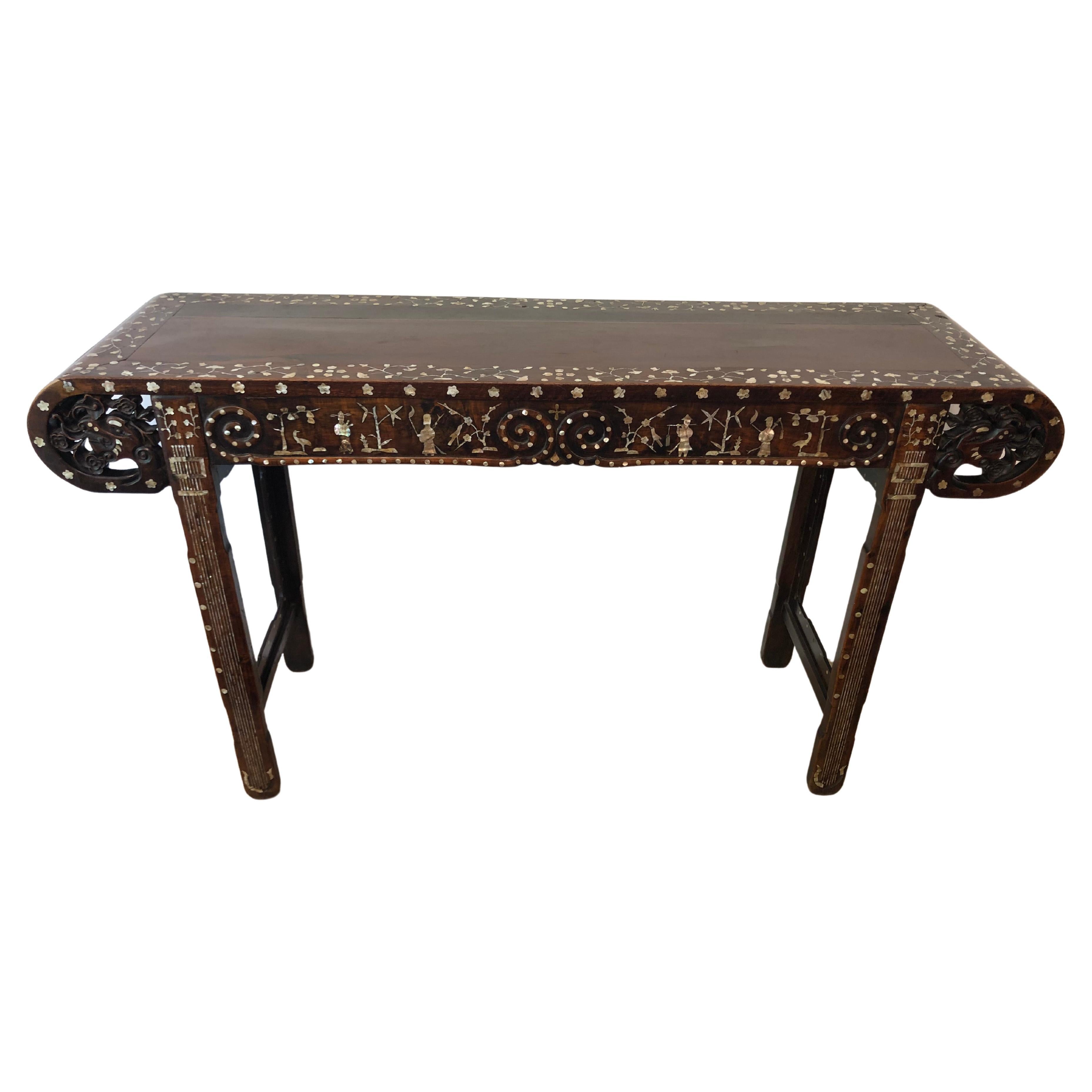 Antique Carved and Inlaid Altar Table, Chinoiserie, 19th Century For Sale