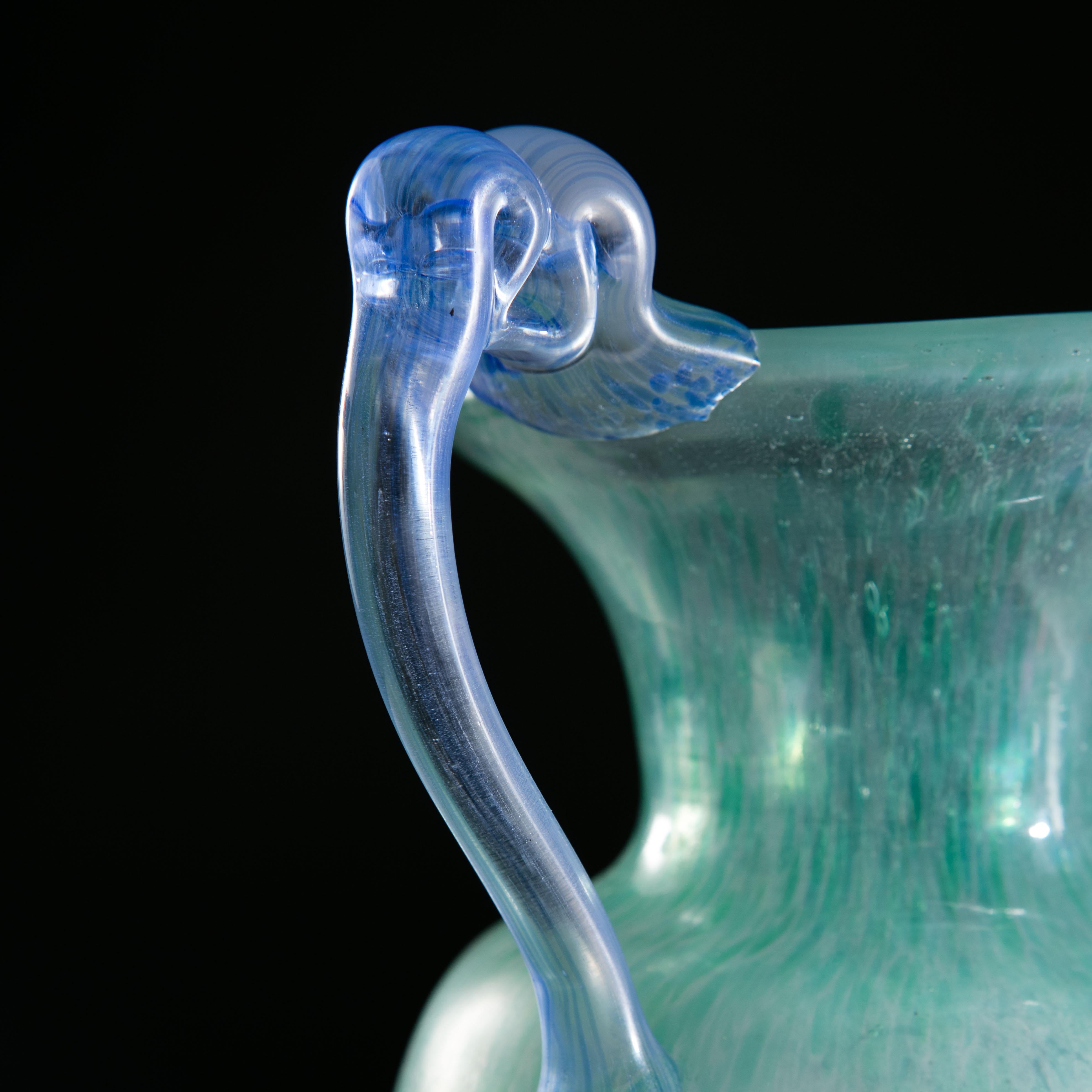 Blown Glass Mottled Light Blue Murano Glass Vase as a Table Lamp