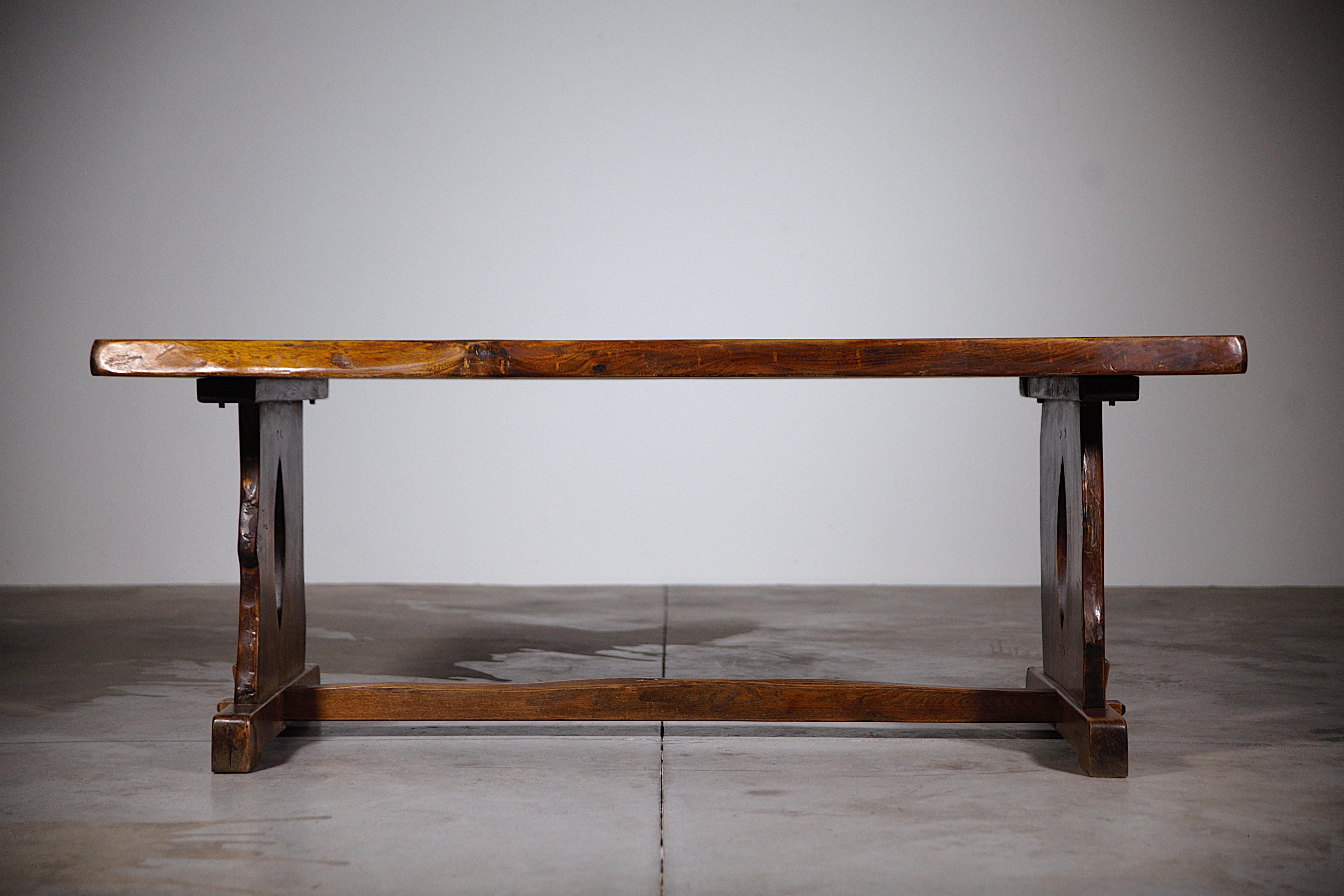 Wood A Mountain Dining Table by Aranjou France 1970's For Sale