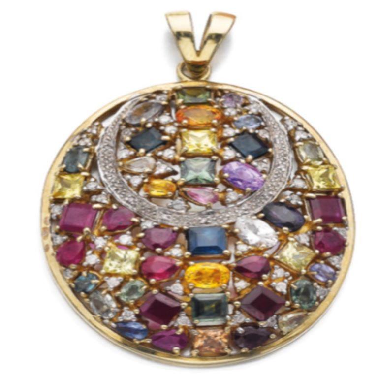 A Multi Gems Pendant  In New Condition For Sale In New York, US