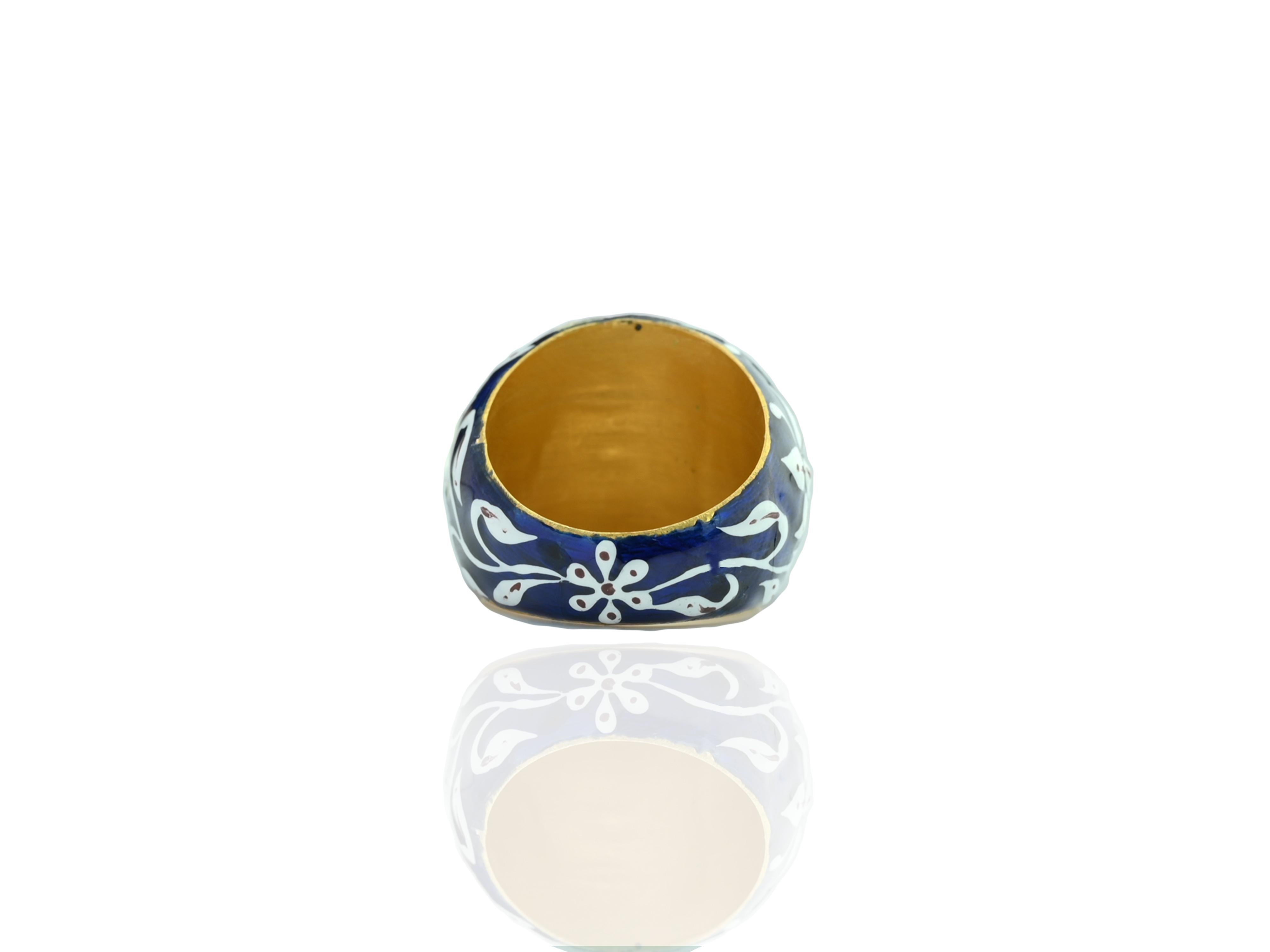 Bague jaipur mughal en or émaillé avec diamant polki et rubis en vente 4