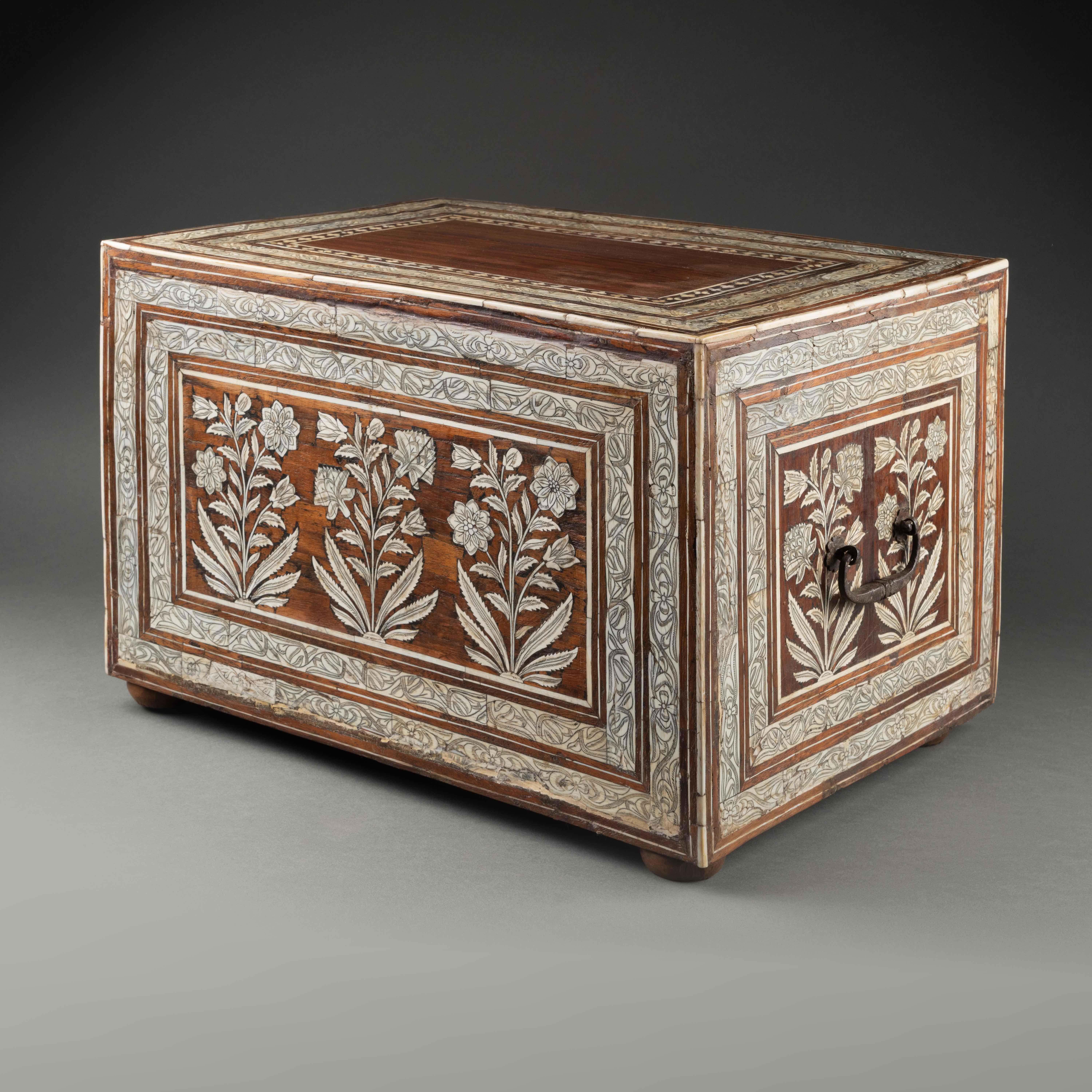 Anglo-Indian Mughal Ivory Inlaid Wood Cabinet, 17th Century For Sale