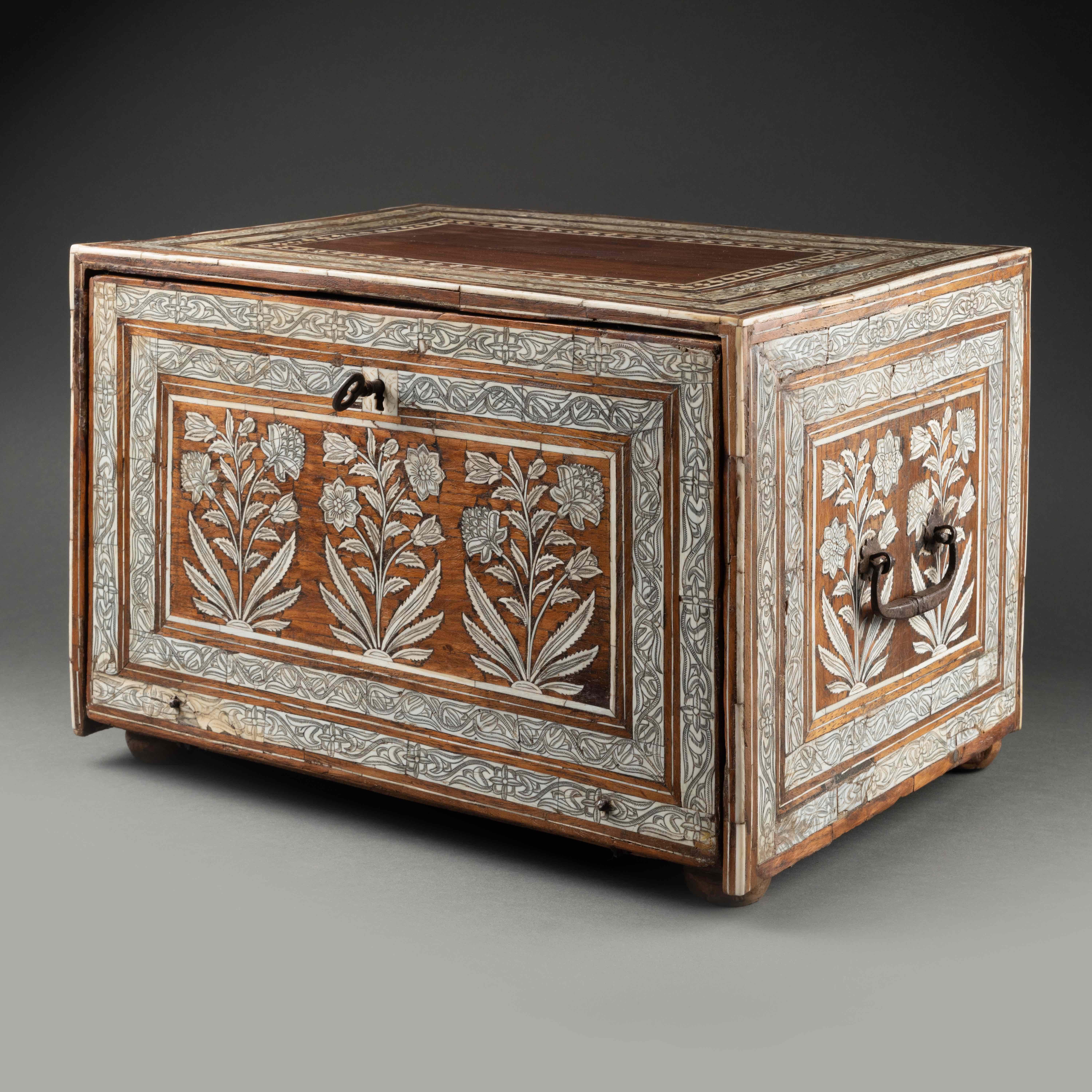 Anglo-Indian Mughal Ivory Inlaid Wood Cabinet, 17th Century For Sale