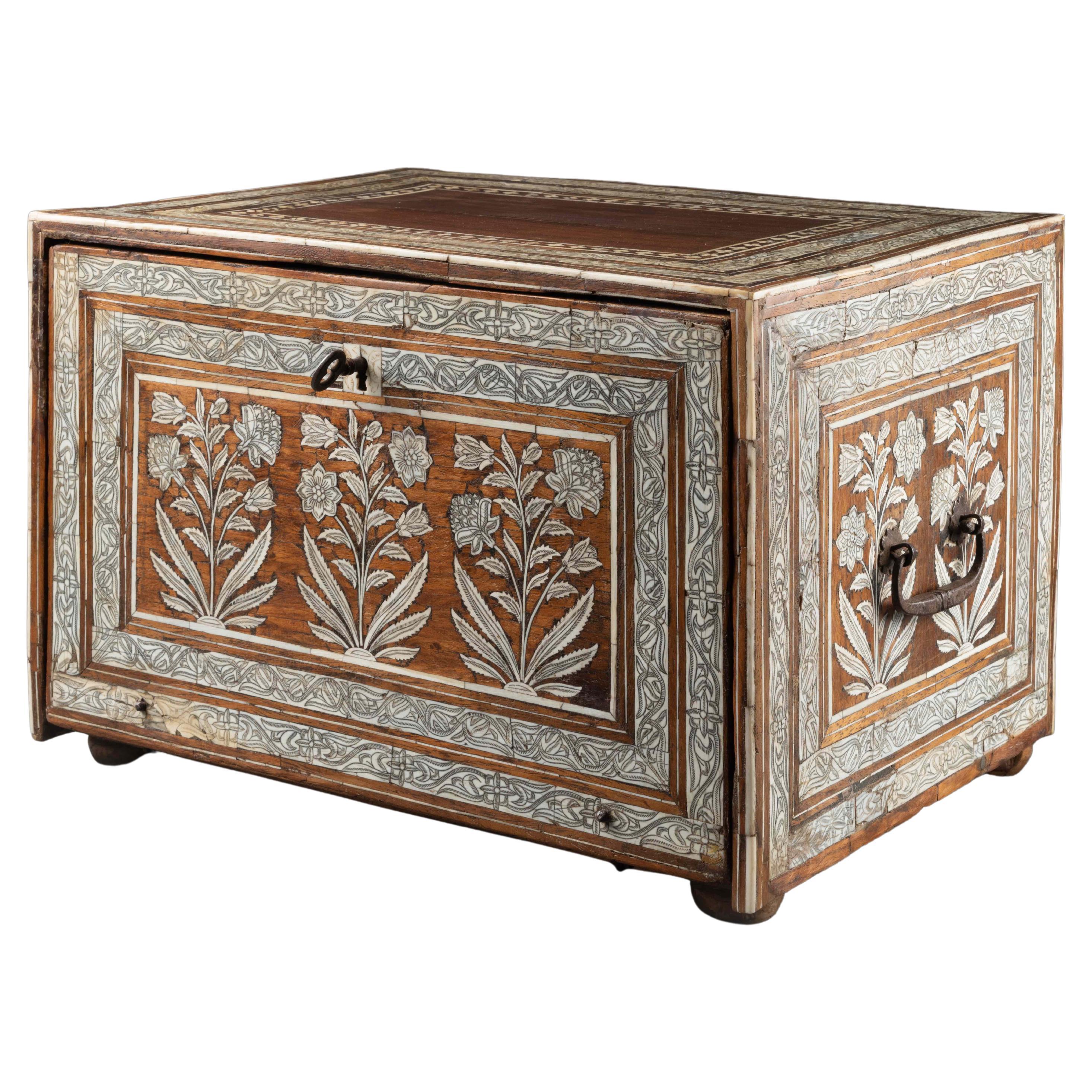 Mughal Ivory Inlaid Wood Cabinet, 17th Century For Sale