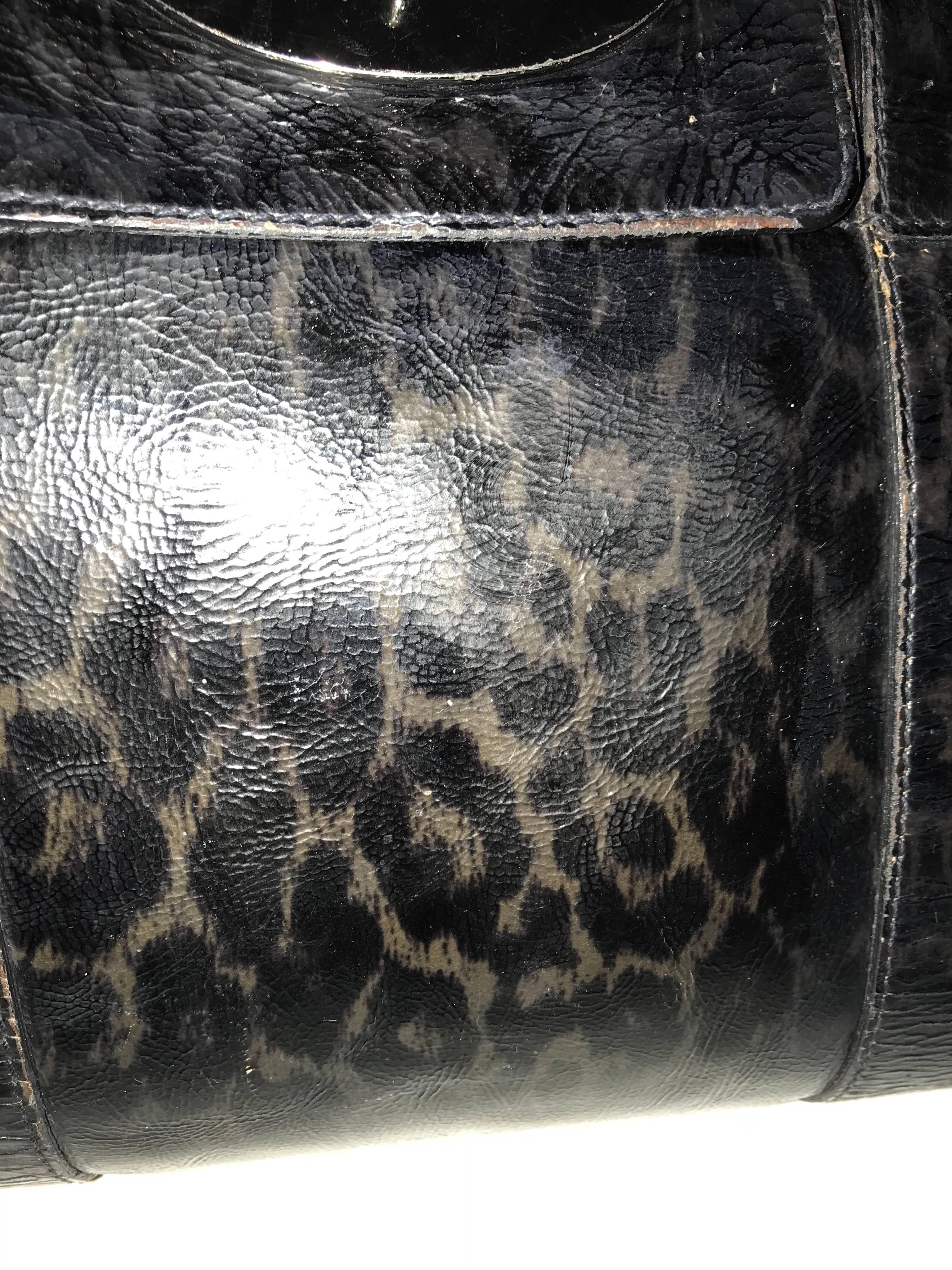 Women's A Mulberry bayswater satchel bag in leopard print patent leather tote blue/black