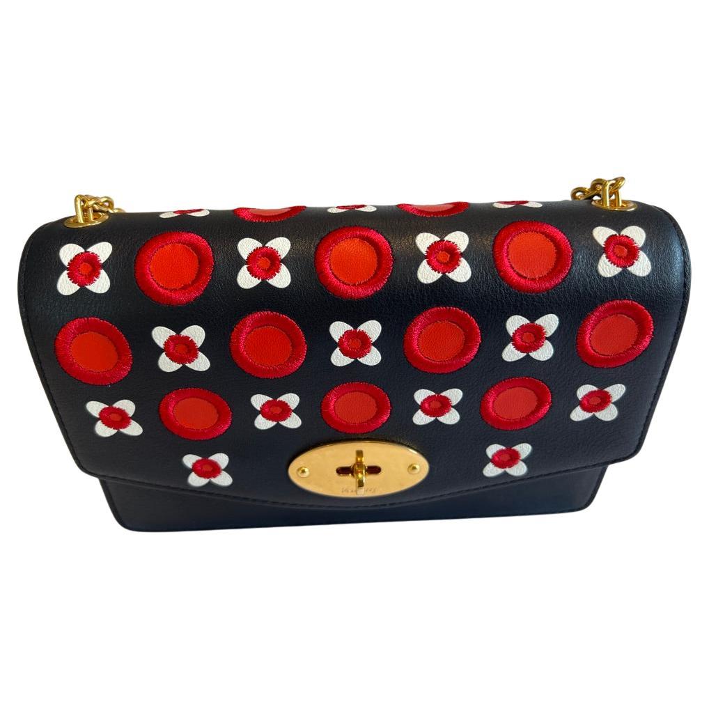 Mulberry Small Darley Handbag in Midnight, Red and White Silky Calf Geo-Floral For Sale