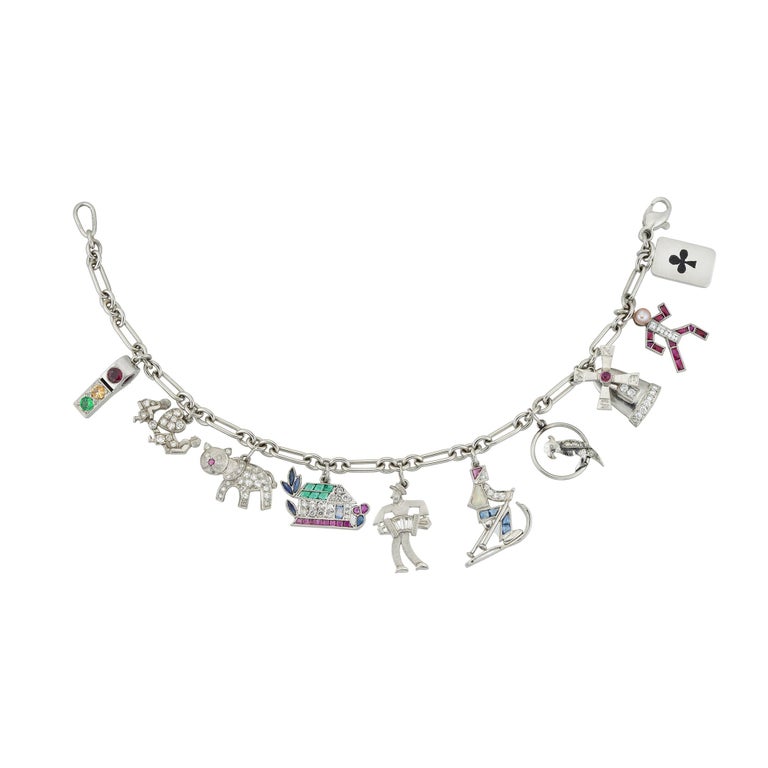 Multi GemSet Charm Bracelet For Sale at 1stDibs