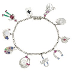 Vintage A Multi Gem-set Charm Bracelet