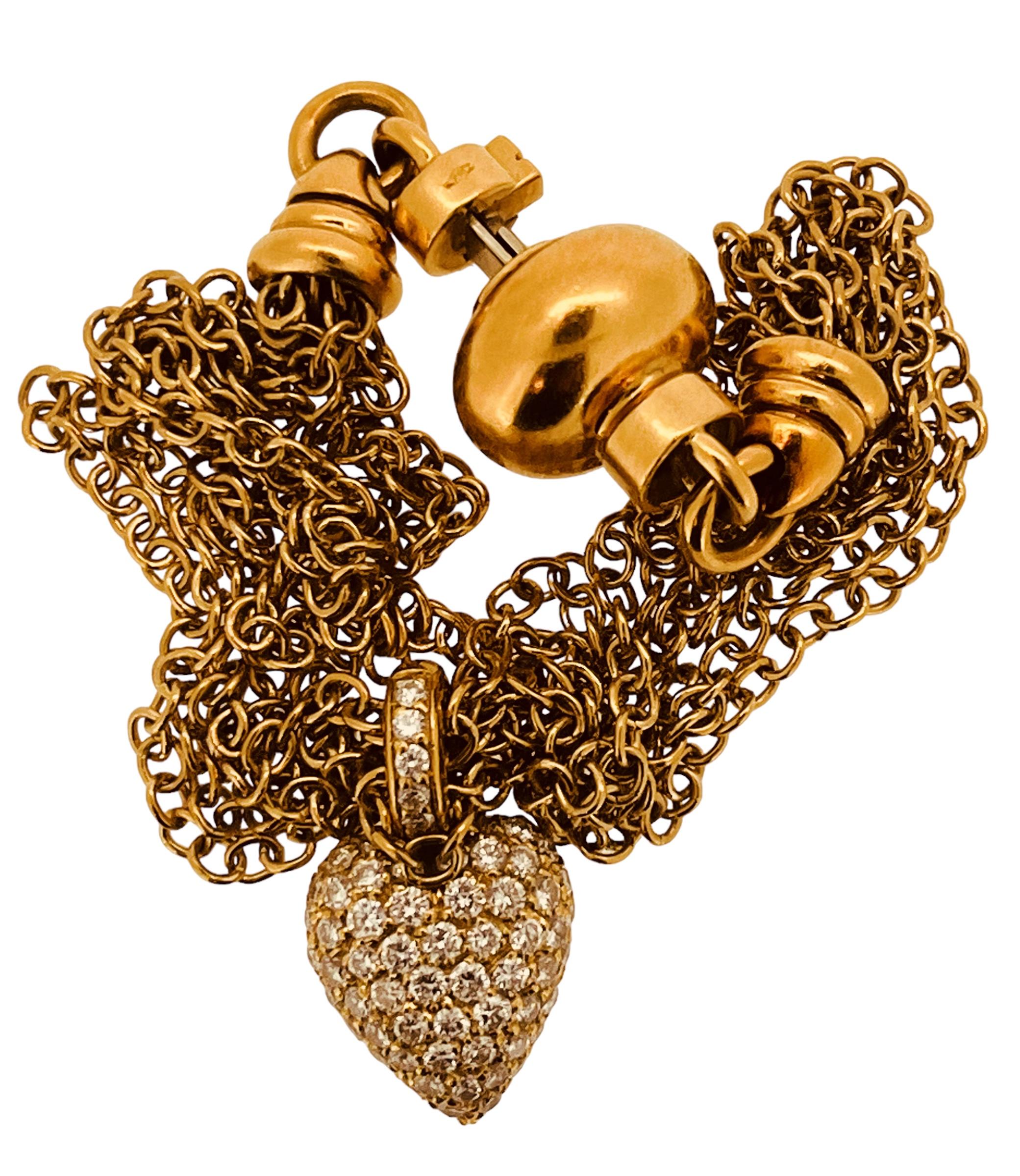 Ein mehrstrangiges Armband aus 18 Karat Gold mit 1,3 Karat Diamanten in Pavé-Herz und 18 cm Länge im Angebot 5