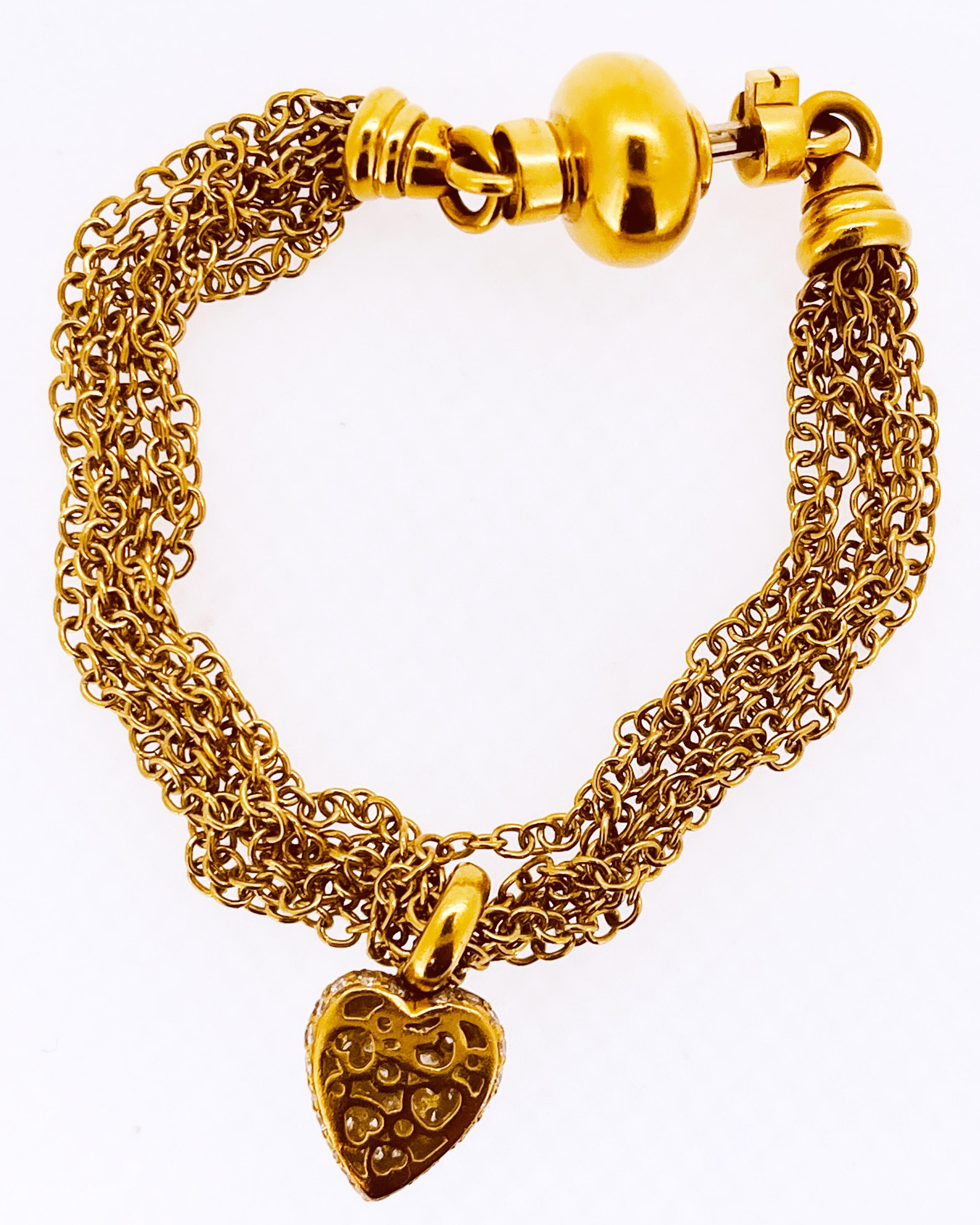 A Multi-strand 18ct Gold Bracelet With A 1.3ct Diamond Pave Heart, 18cm Length For Sale 7