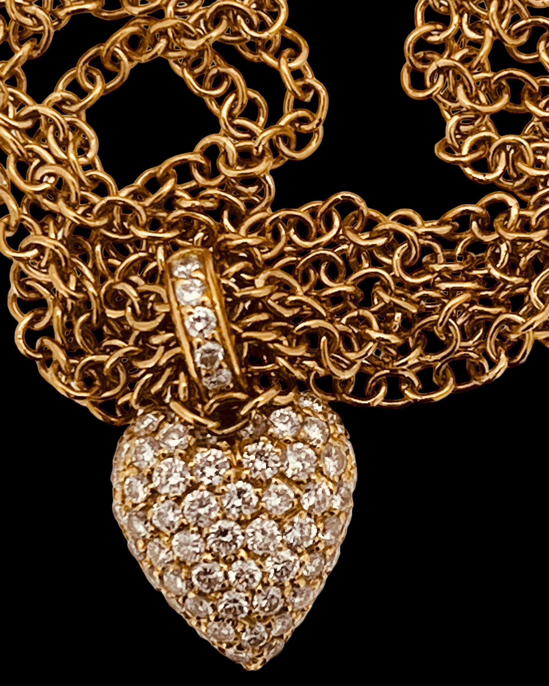 A Multi-strand 18ct Gold Bracelet With A 1.3ct Diamond Pave Heart, 18cm Length For Sale 9