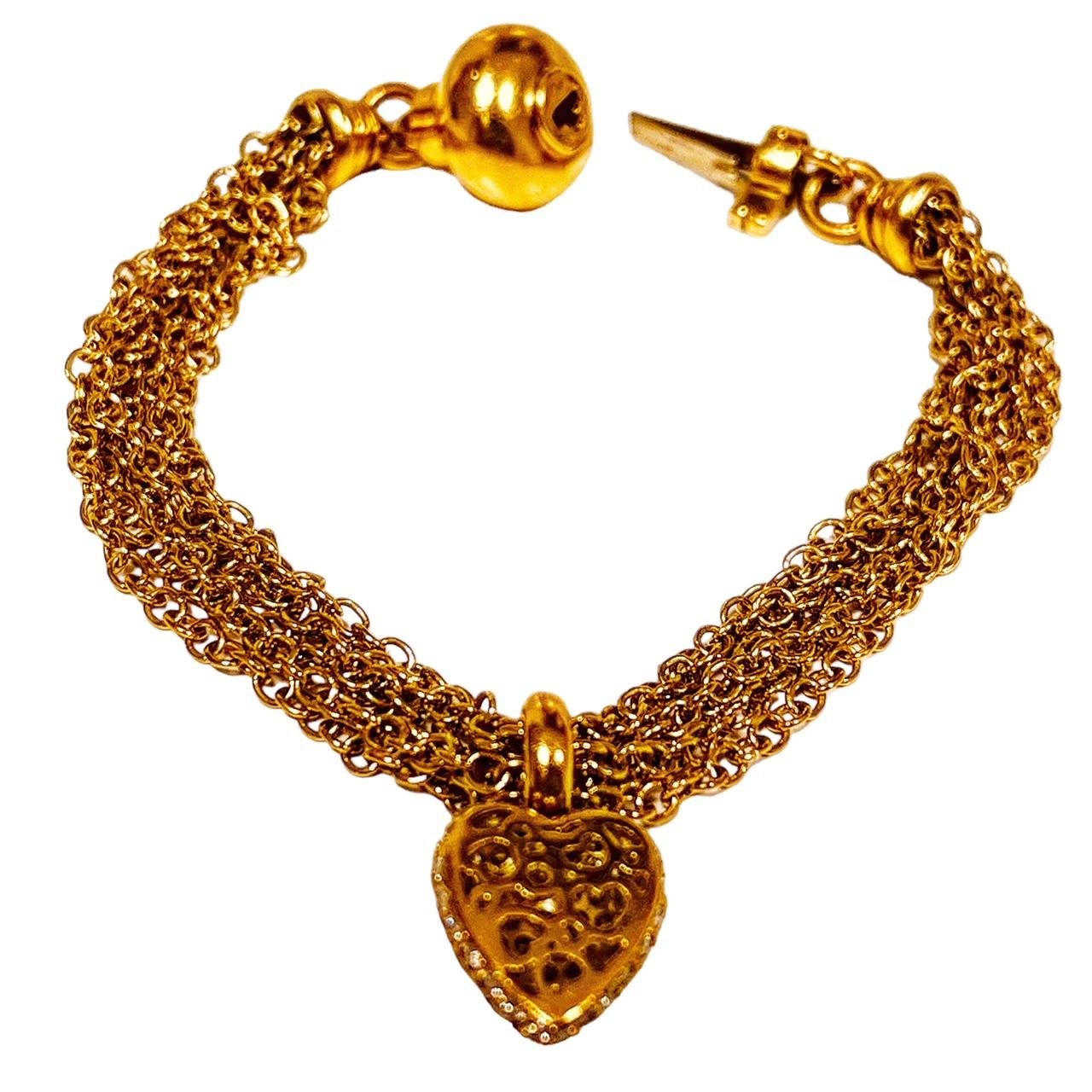 A Multi-strand 18ct Gold Bracelet With A 1.3ct Diamond Pave Heart, 18cm Length For Sale 8