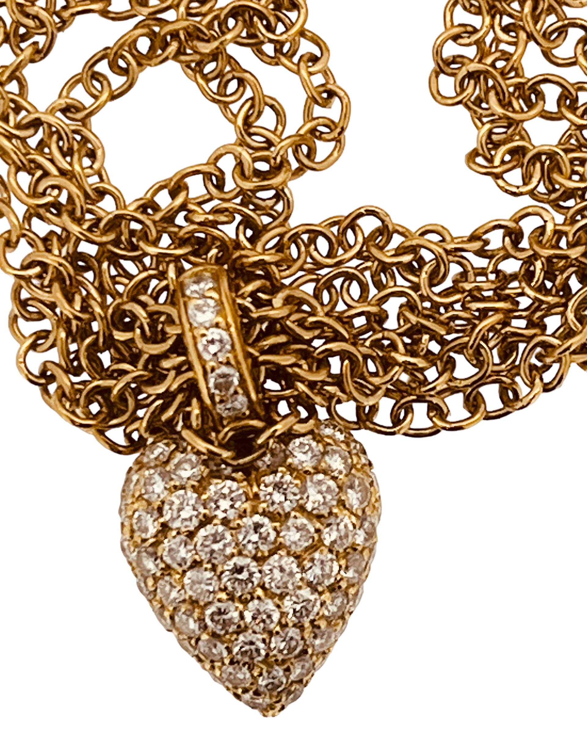 Ein mehrstrangiges Armband aus 18 Karat Gold mit 1,3 Karat Diamanten in Pavé-Herz und 18 cm Länge im Angebot 10
