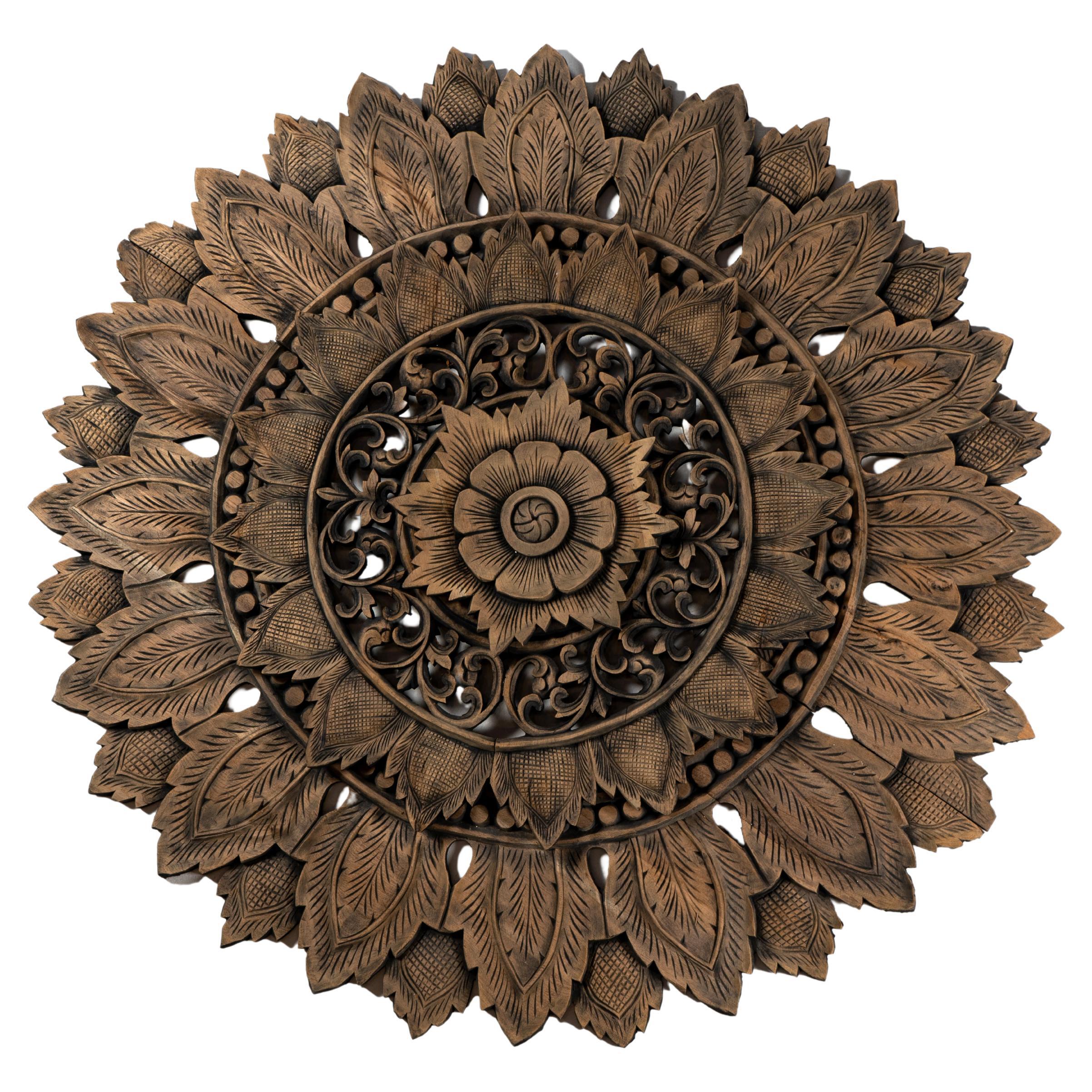 A Multi-Tiered Carving of a Lotus Flower 46" For Sale
