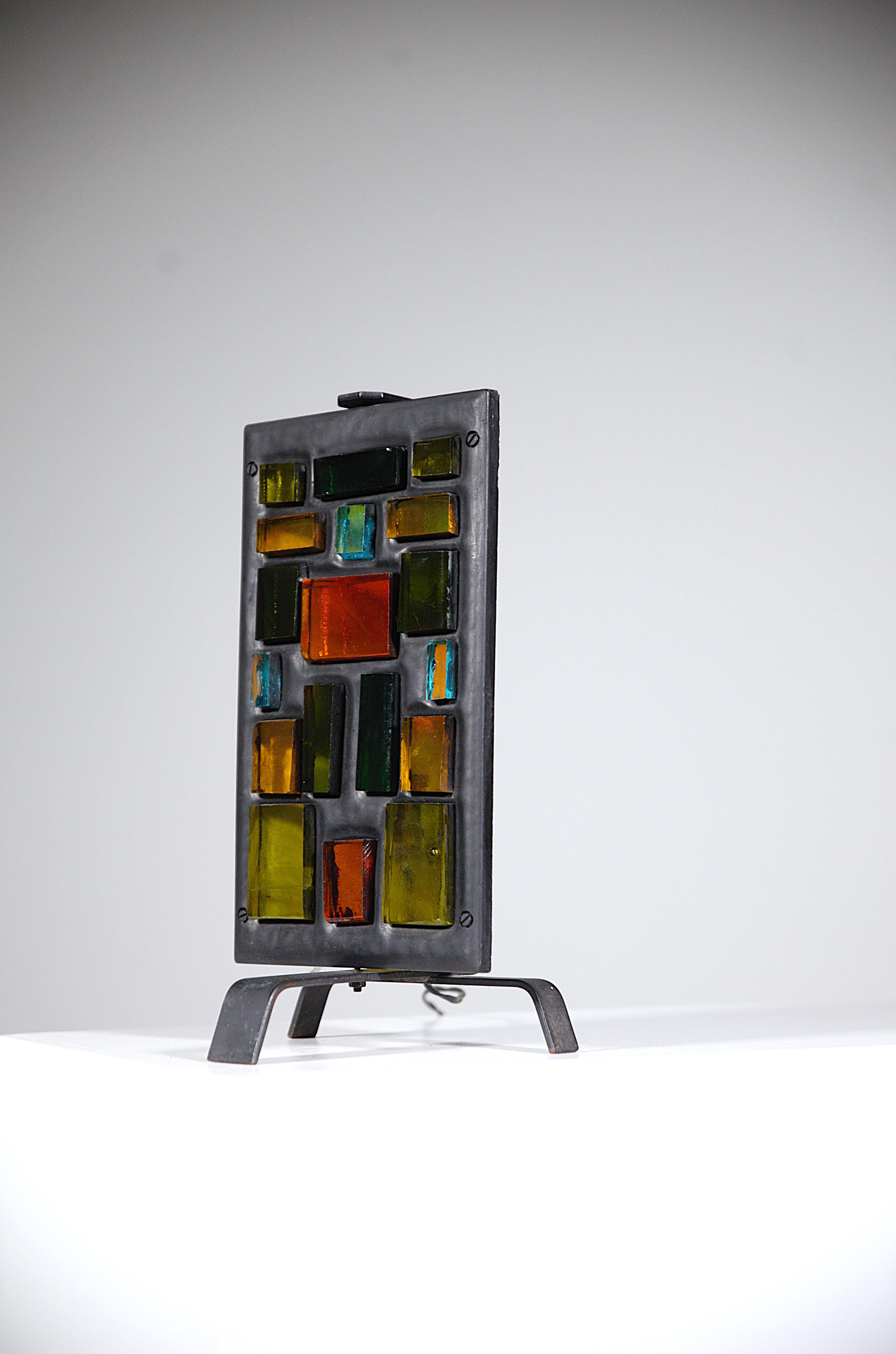 Lampada in vetro multicolore di Jean Simon Labret Francia anni '70 In condizioni buone in vendita a HYÈRES, FR