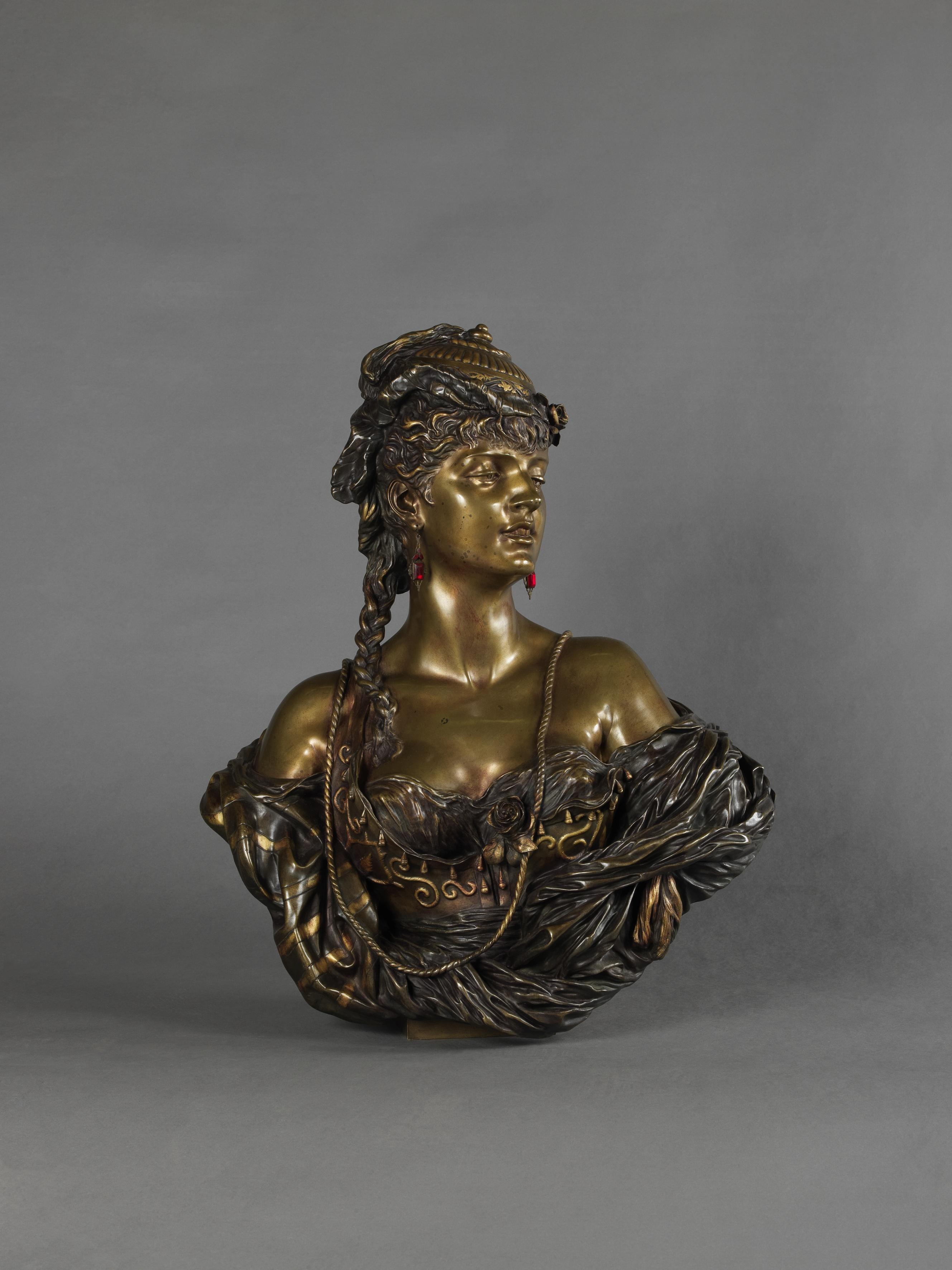 An important multi patinated bronze orientalist female bust by Henri Honoré Plé. 

French, dated 1883. 

Engraved to the back 'Henri Plé / 1883'.

Henri Honoré Plé (1853 - 1922) studied under Gérault and Mathurin Moreau, and worked as a