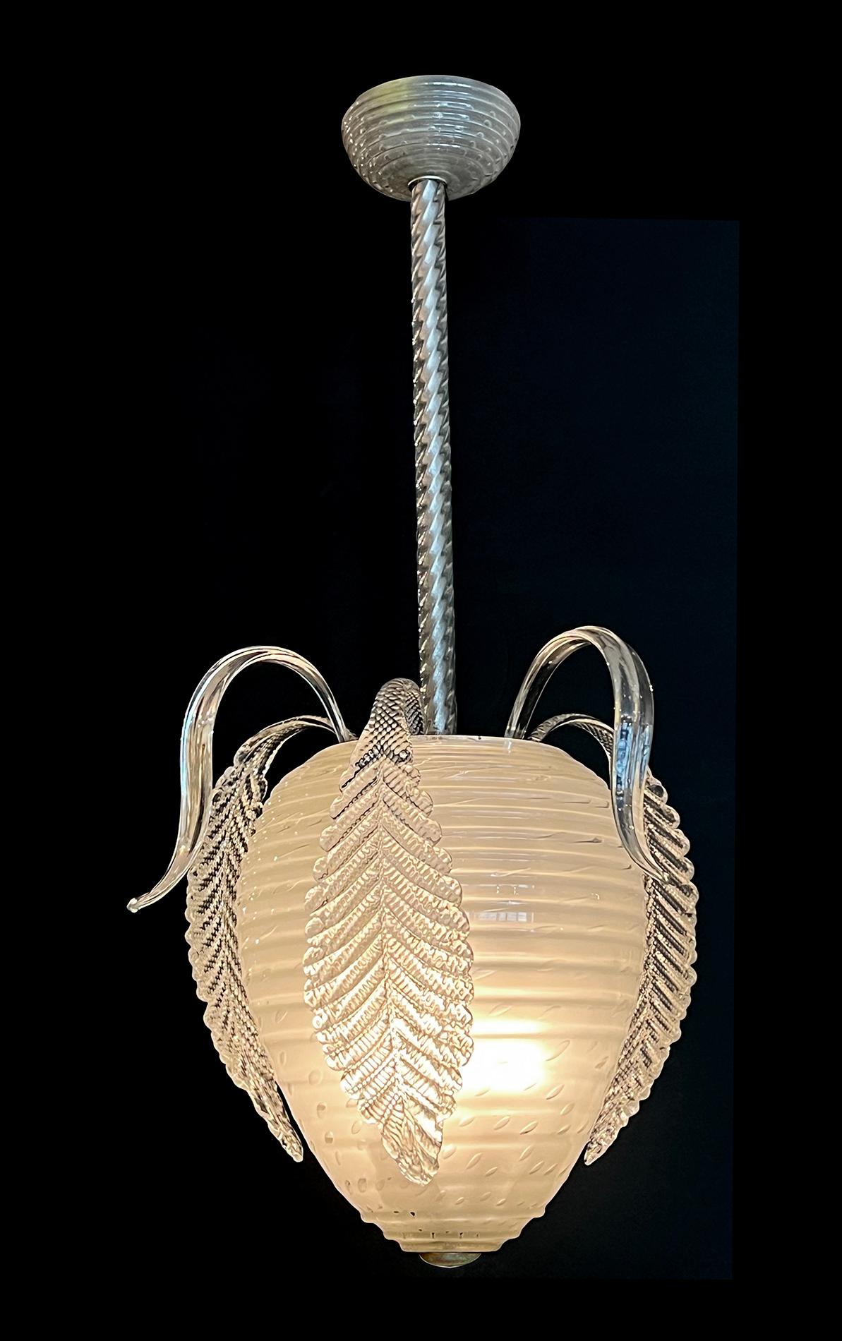 Mid-Century Modern A Murano 1950s Berry-form Frosted Glass Pendant Light by Seguso For Sale