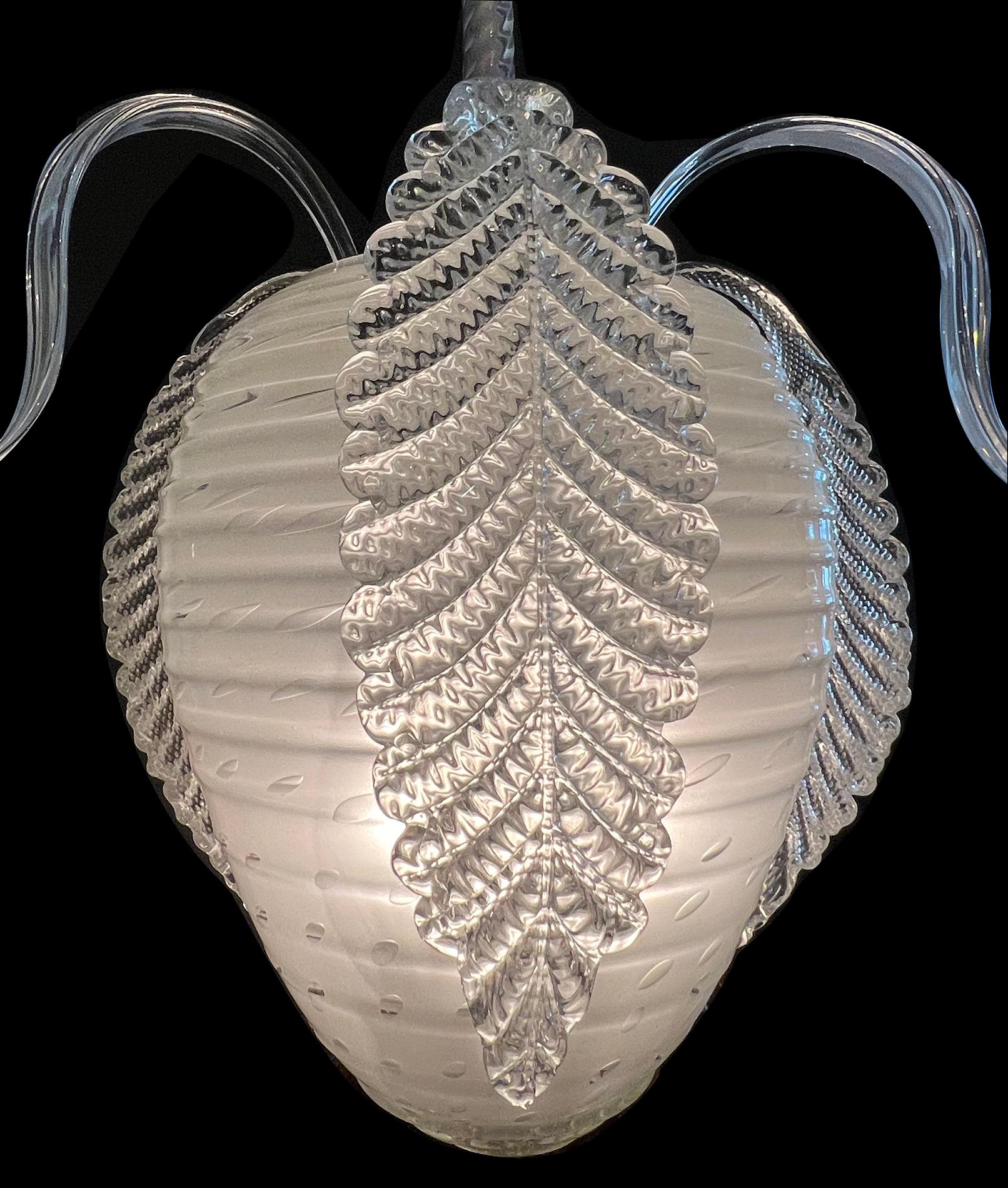 Hand-Crafted A Murano 1950s Berry-form Frosted Glass Pendant Light by Seguso For Sale