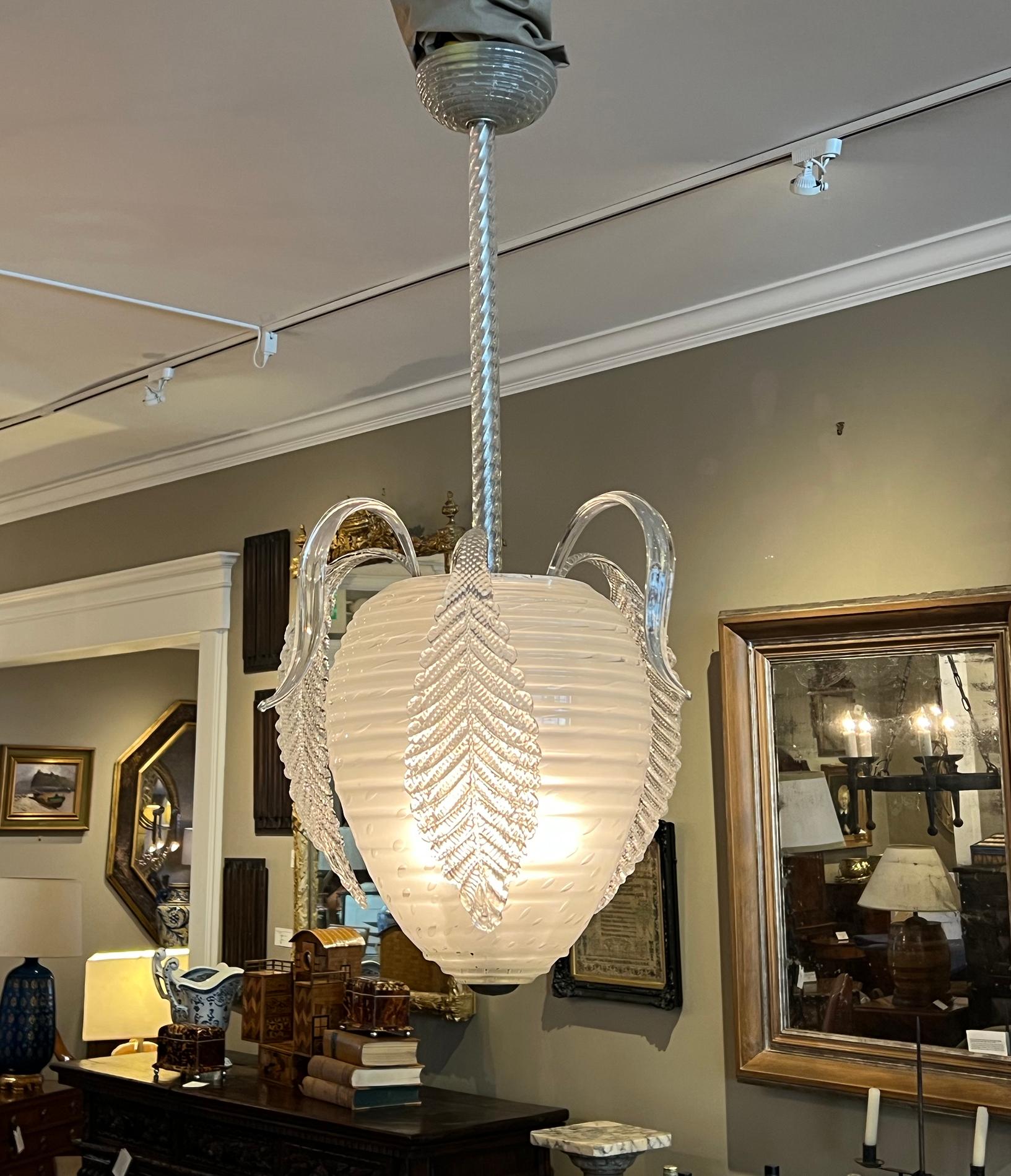 Mid-20th Century A Murano 1950s Berry-form Frosted Glass Pendant Light by Seguso For Sale