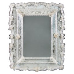 A Murano Clear Glass Mirror with Scallop Edge