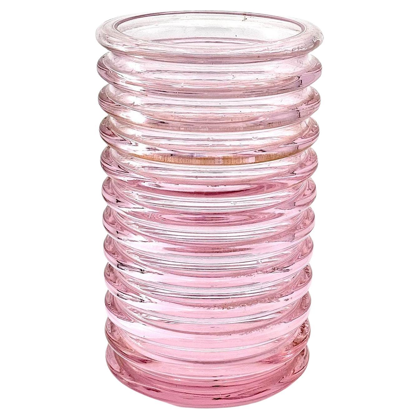 Vaso a coste rosa in vetro di Murano "Onda" di Sergio Asti per Amolfo di Cambio
