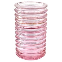 A Murano glass pink ribbed vase “Onda” by Sergio Asti for Amolfo di Cambio