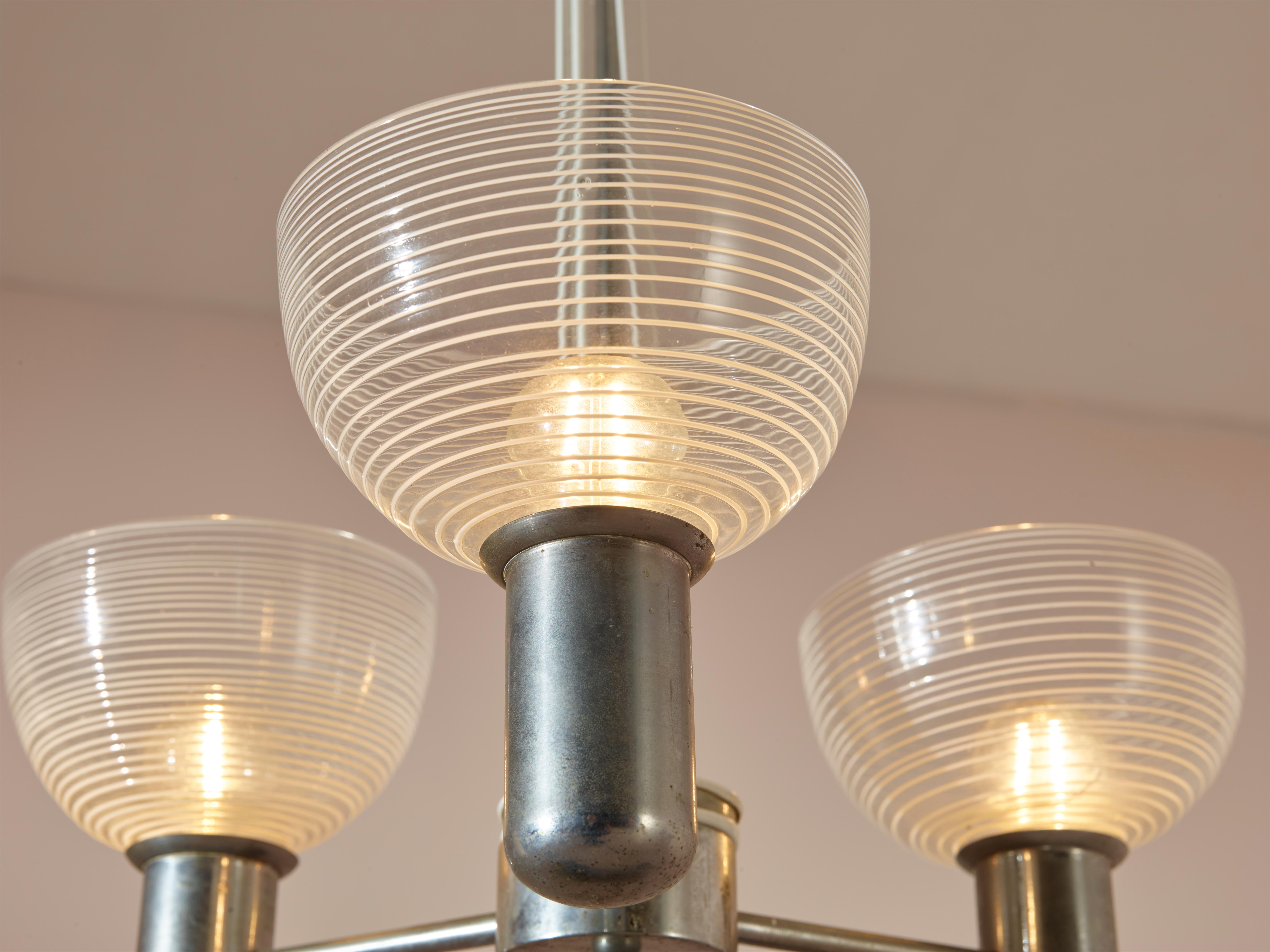 Murano Rationalist Chandelier with Filigrana and Lattimo Glass, Italy, 1930s For Sale 5