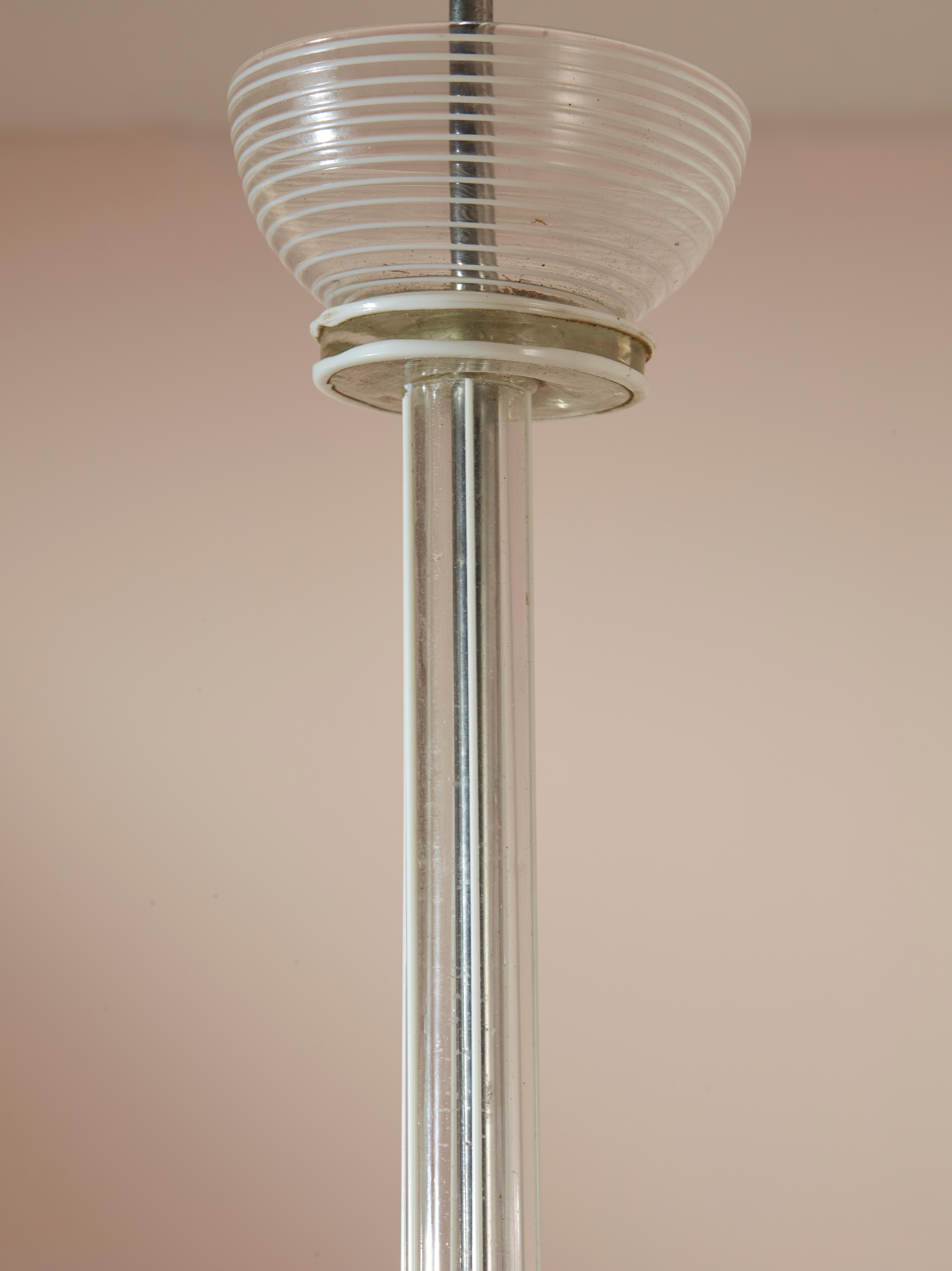 Murano Rationalist Chandelier with Filigrana and Lattimo Glass, Italy, 1930s For Sale 6
