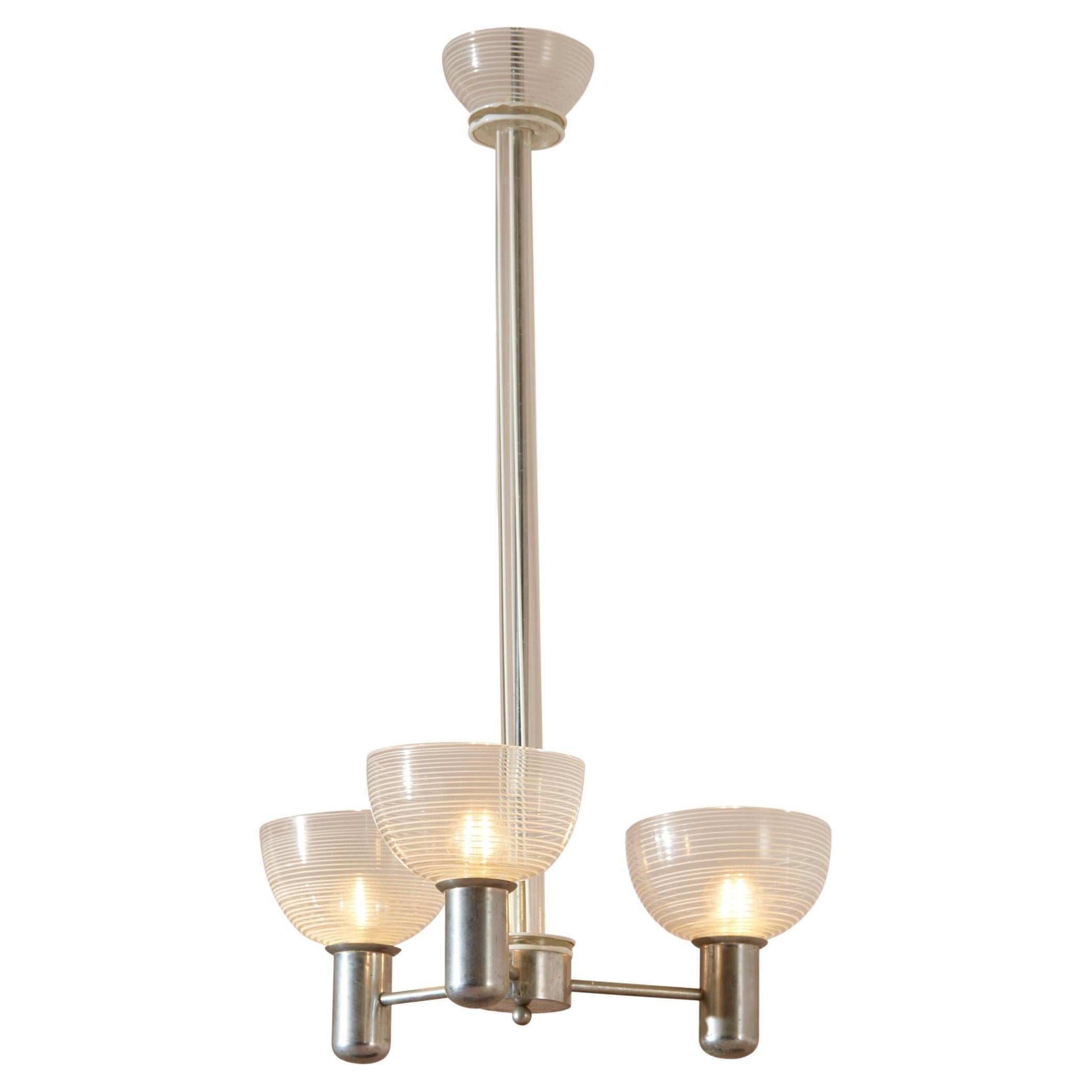 Murano Rationalist Chandelier with Filigrana and Lattimo Glass, Italy, 1930s For Sale
