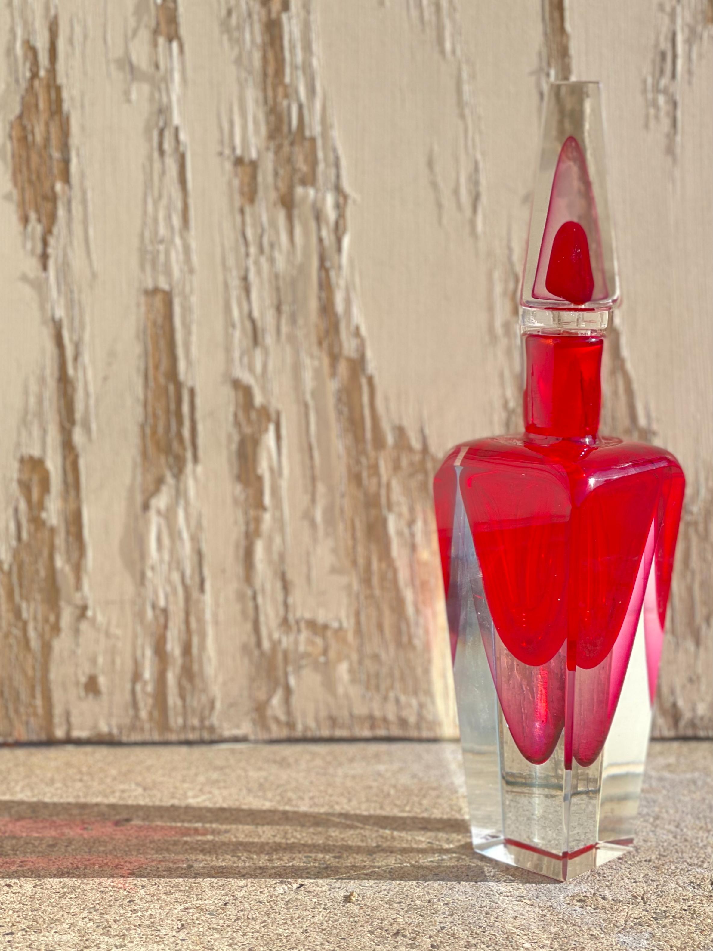 Italian Murano Sommerso Art Glass Bottle by, Seguso Vetri d'Arte, circa 1970s For Sale