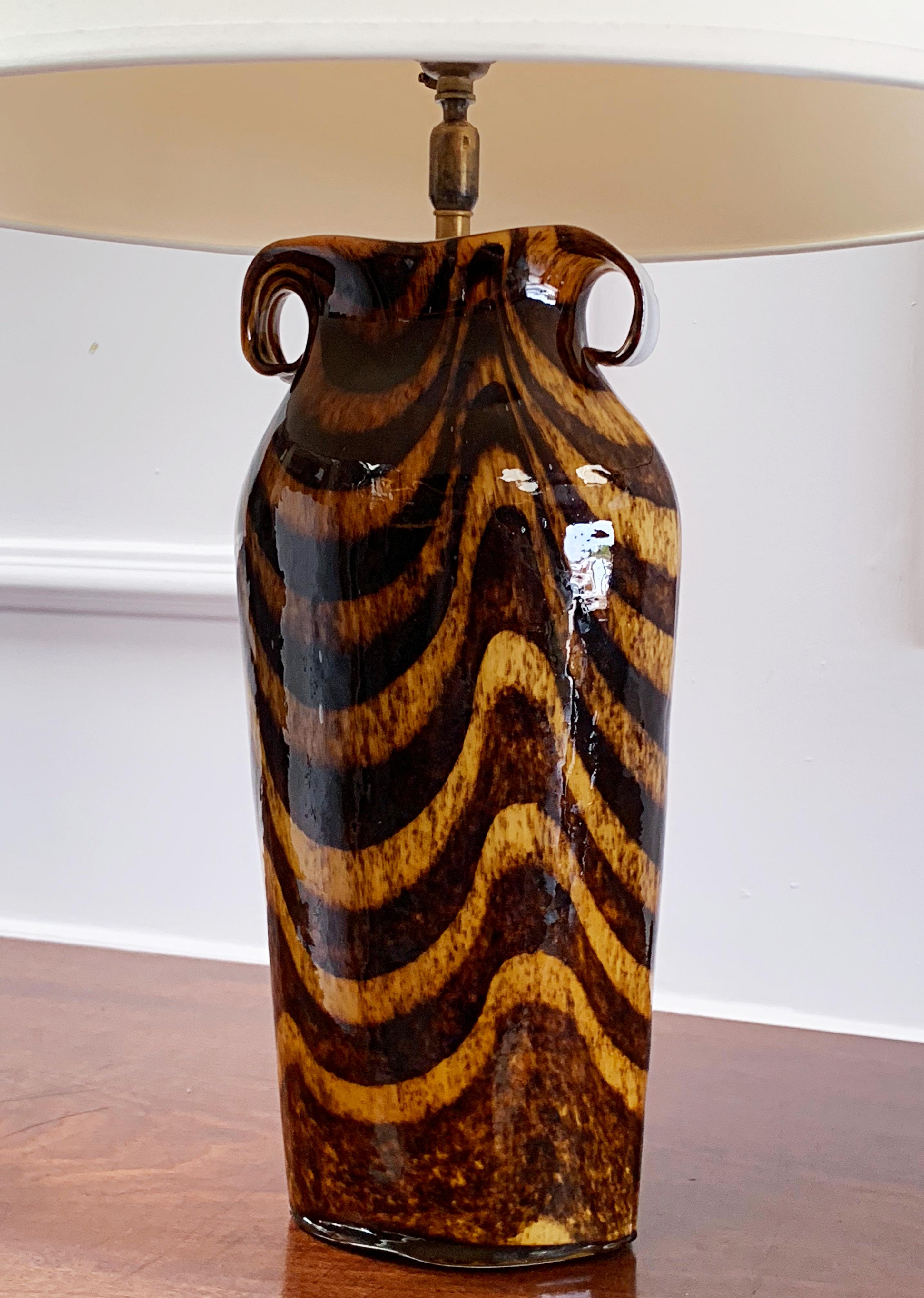 Other Murano Tiger Stripe Vase Now as a Lamp