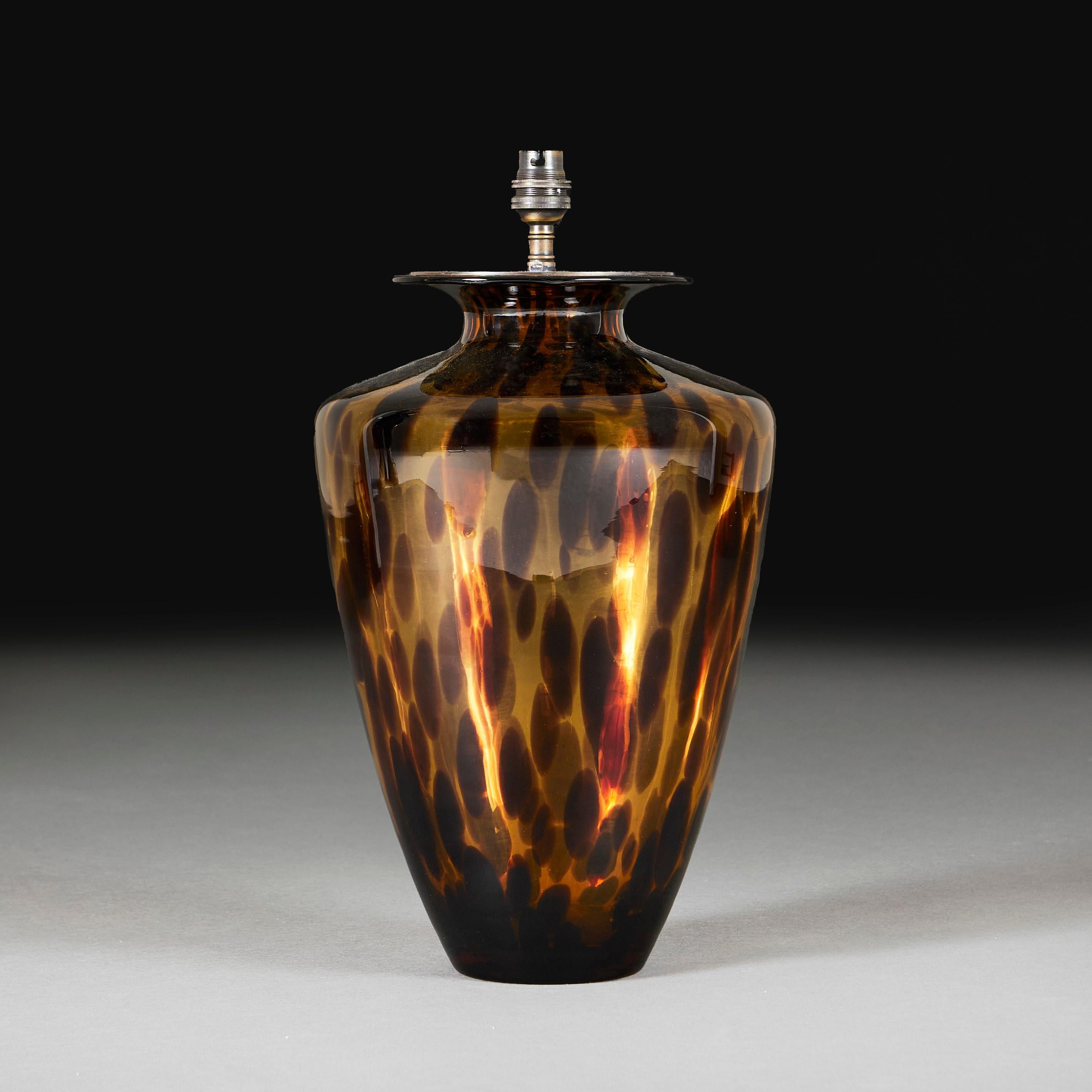 Italian A Murano Tortoise Shell Glass Vase As A Lamp