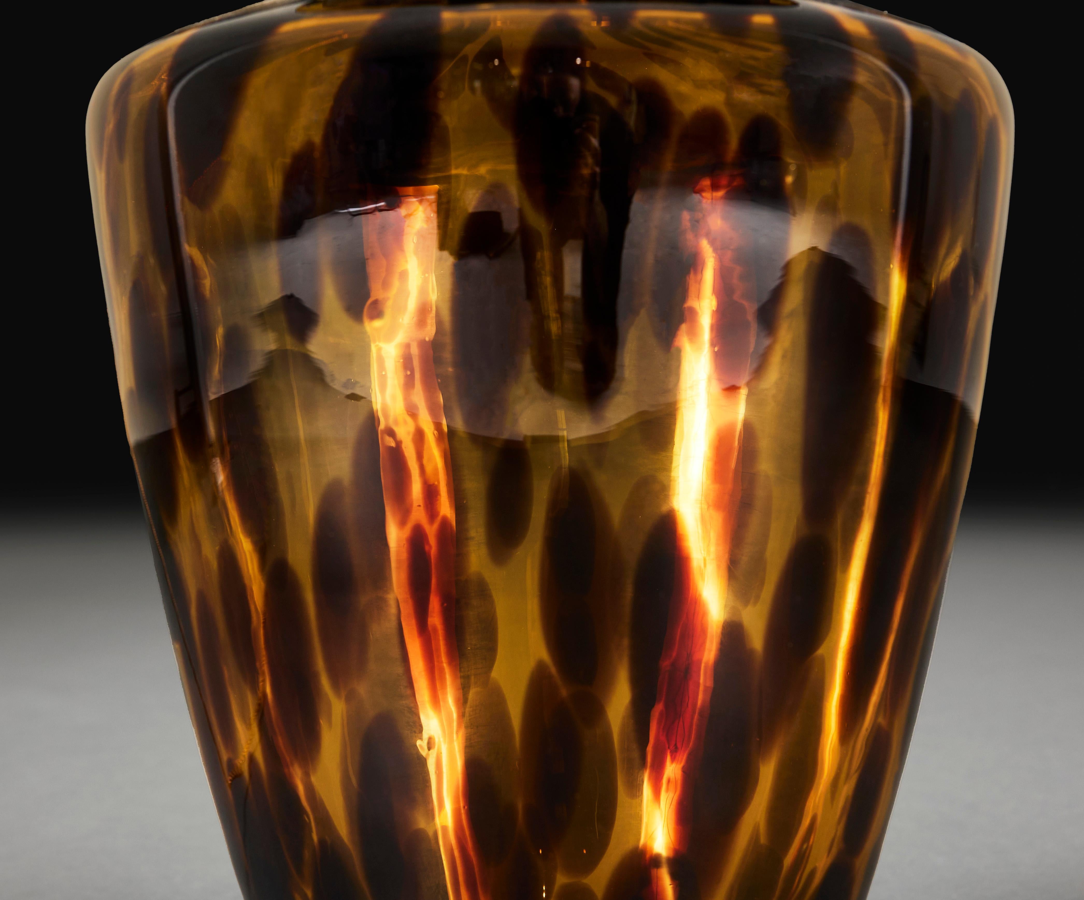 20th Century A Murano Tortoise Shell Glass Vase As A Lamp
