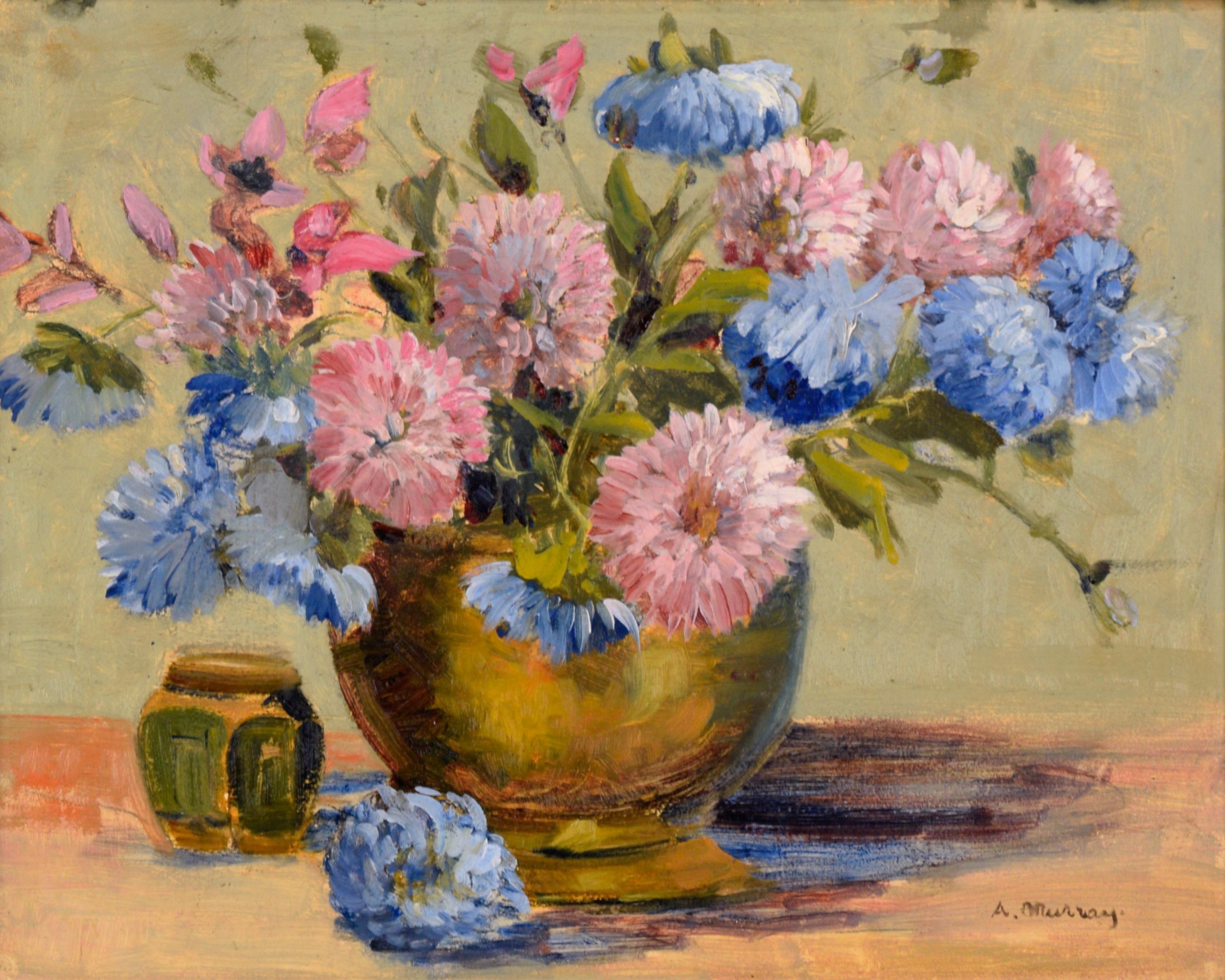 Floral Still Life with Peonies - Painting by A Murray