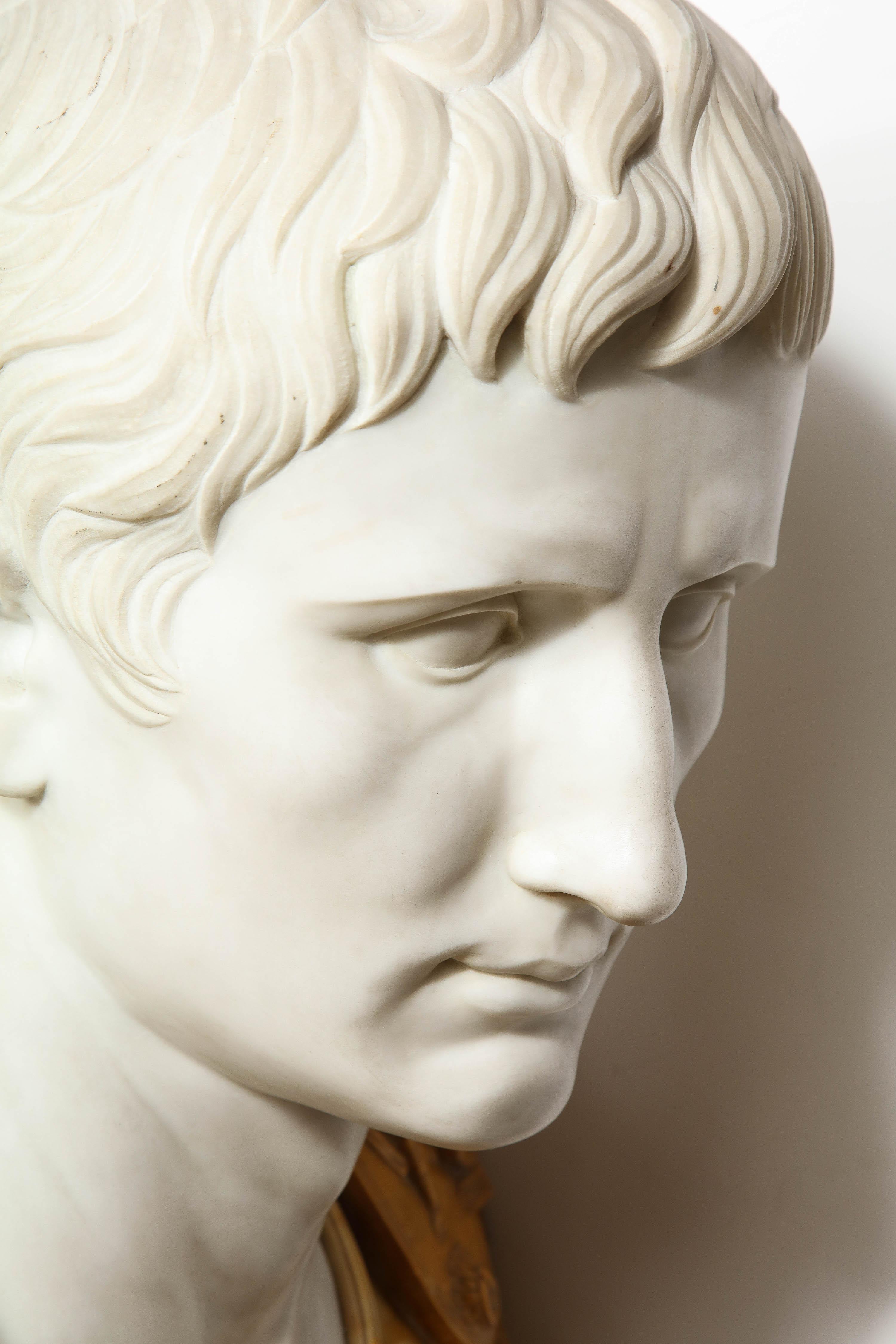 Museum Quality Carrara and Sienna Marble Bust of Julius Augustus Caesar, 1850 1