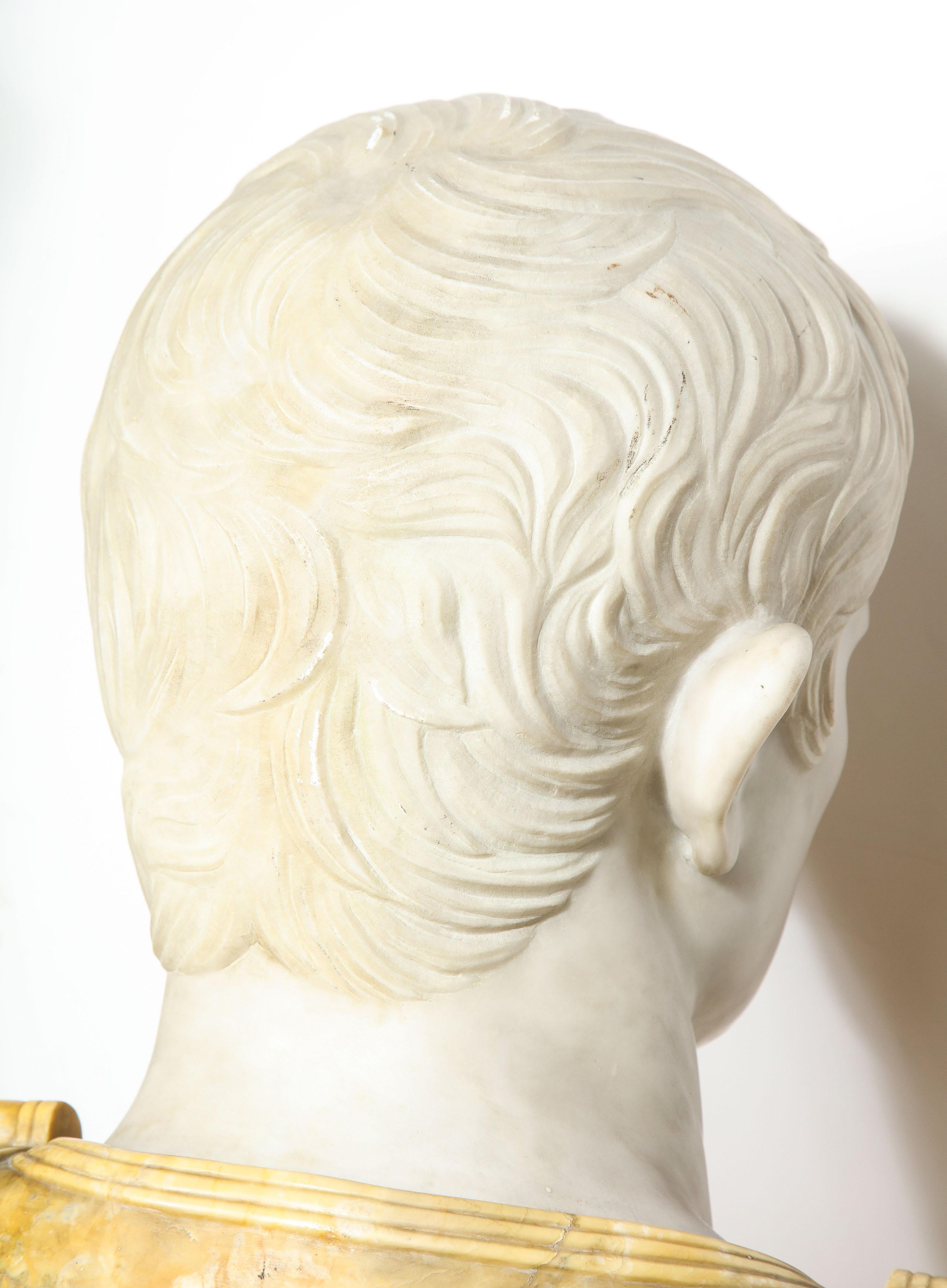 Museum Quality Carrara and Sienna Marble Bust of Julius Augustus Caesar, 1850 3