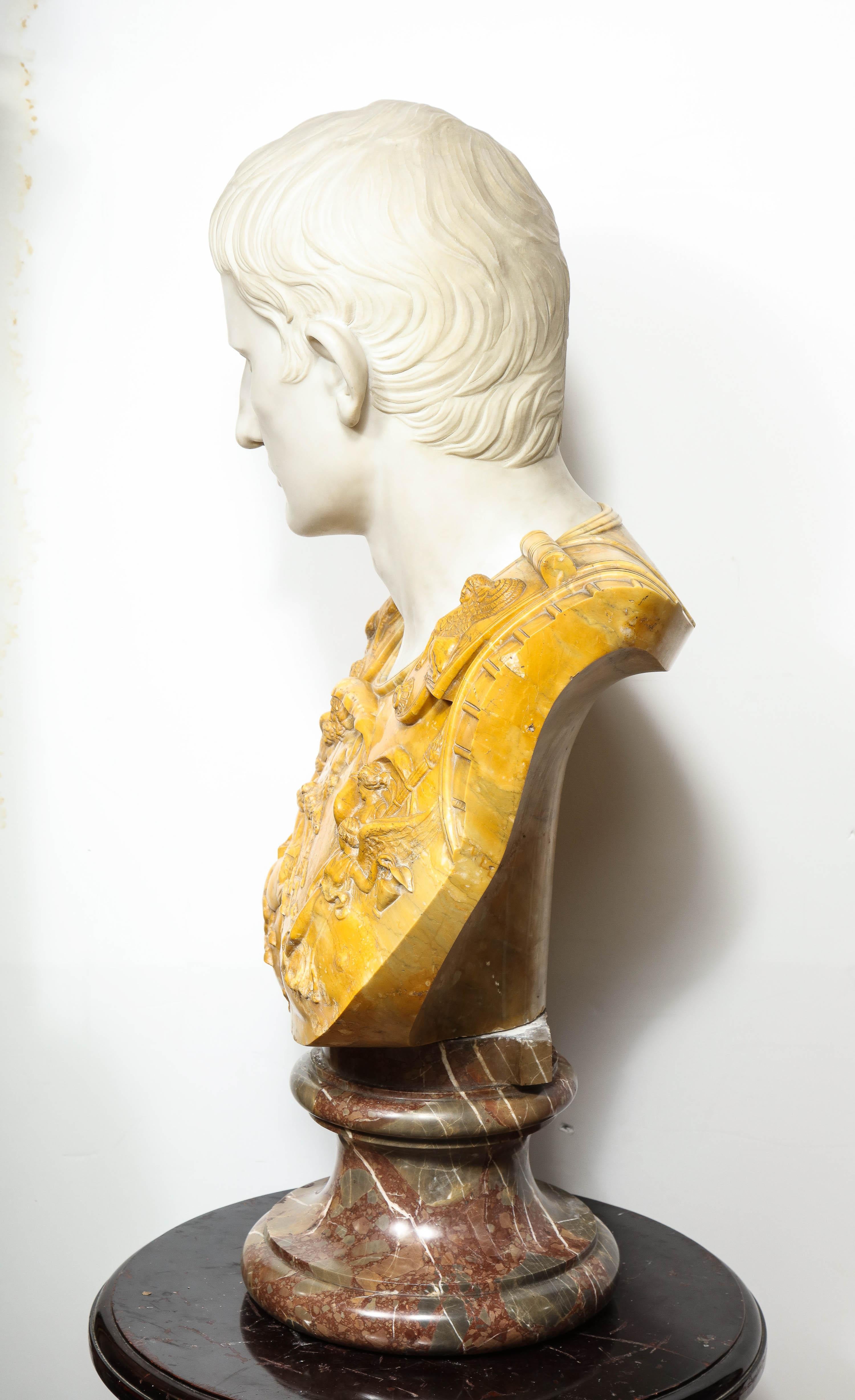 Museum Quality Carrara and Sienna Marble Bust of Julius Augustus Caesar, 1850 4