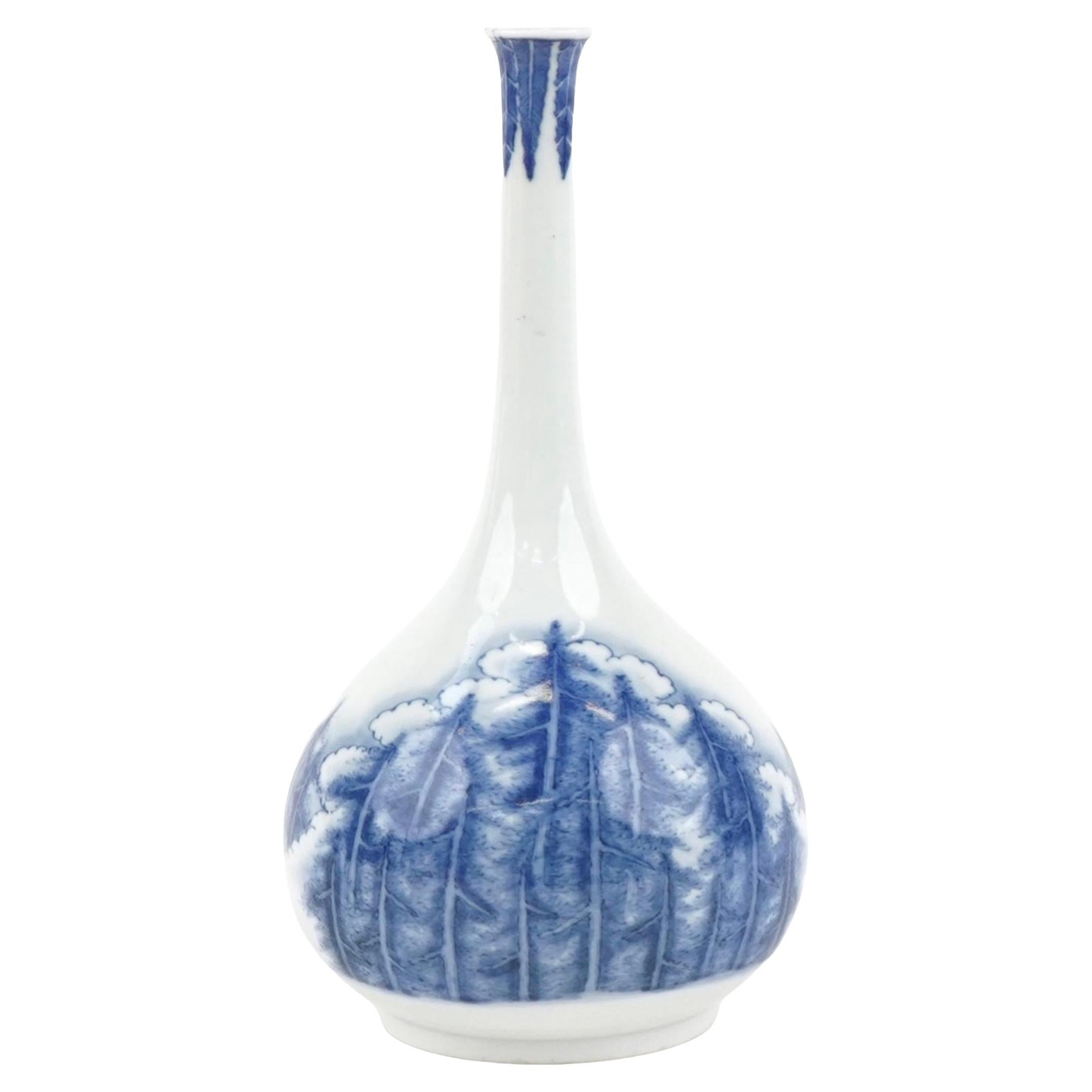 A Museum Quality Japanese Hirado bottle vase. Signed . Edo period