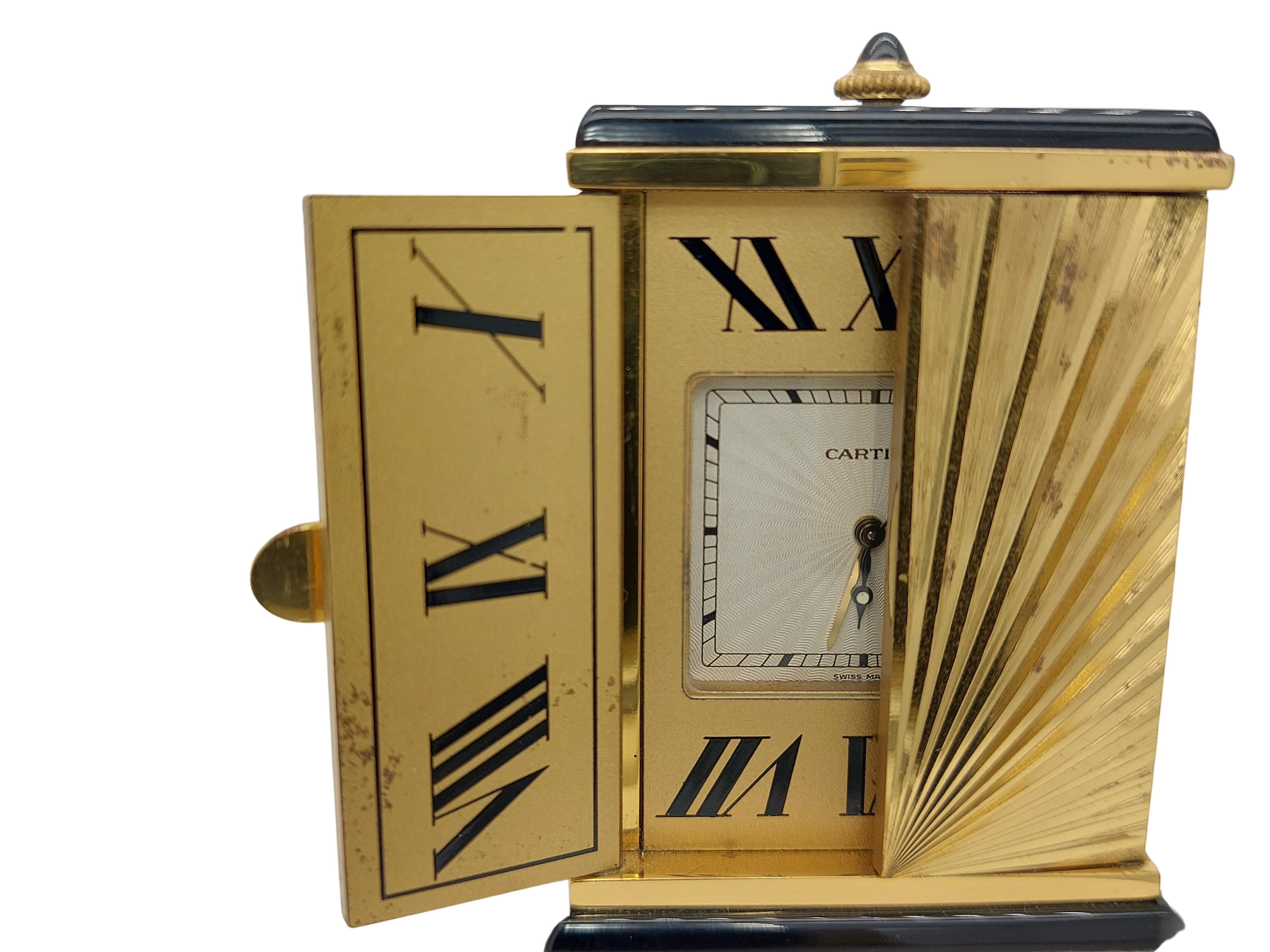Artisan Must de Cartier Travel Clock, Quartz, Mounted in Onyx and Gold Plate, Signed