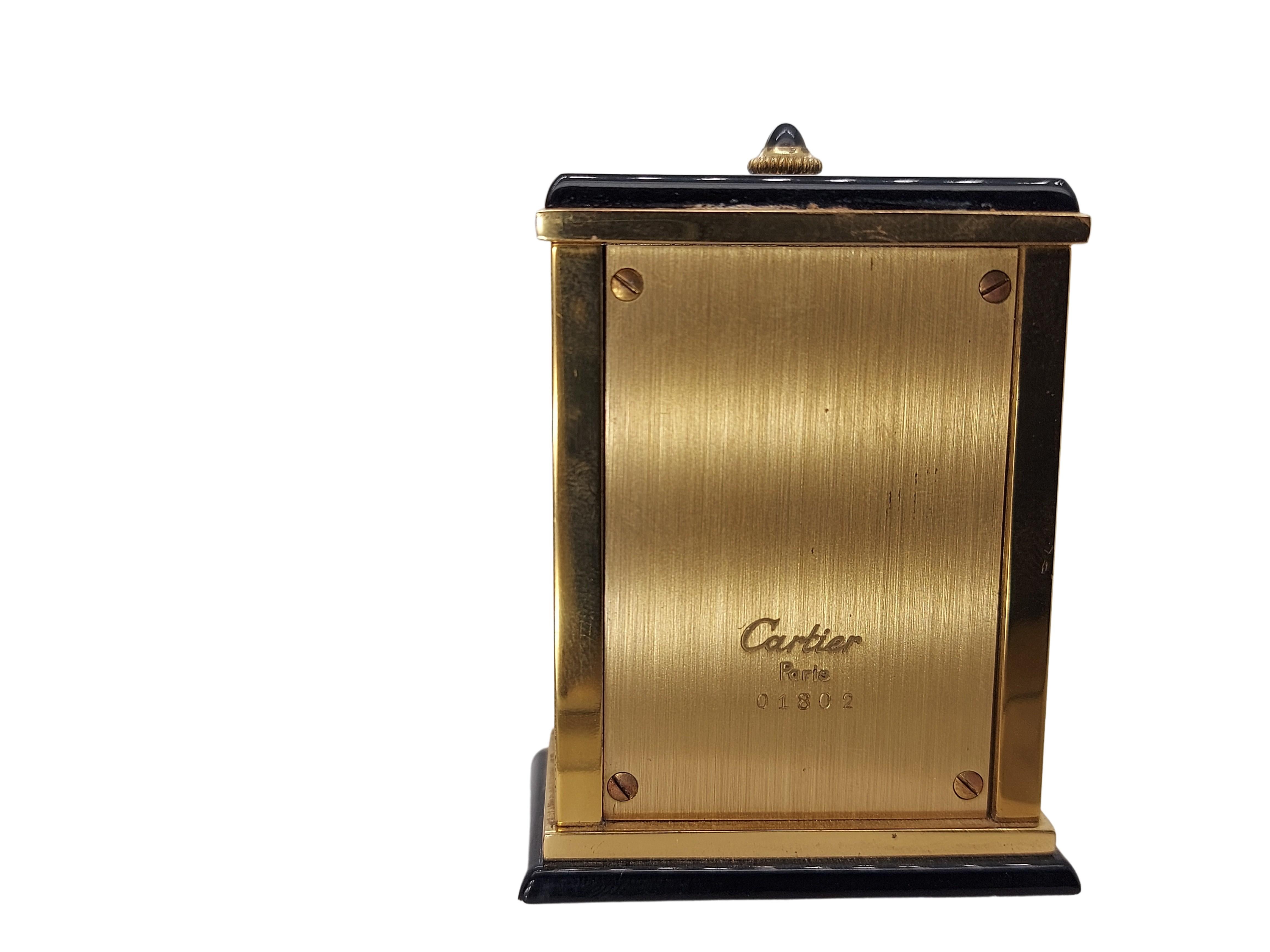 Women's or Men's Must de Cartier Travel Clock, Quartz, Mounted in Onyx and Gold Plate, Signed
