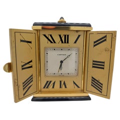 Must de Cartier Travel Clock, Quartz, Mounted in Onyx and Gold Plate, Signed